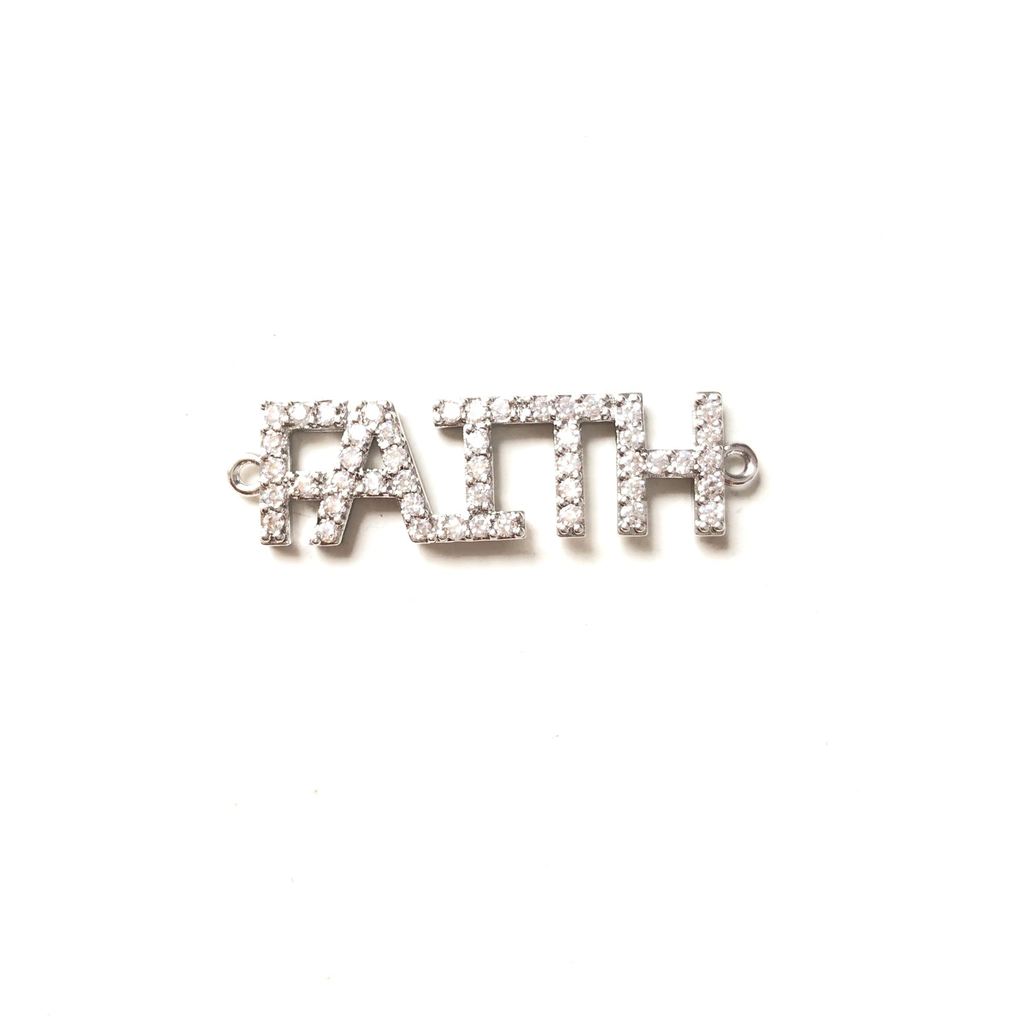 10pcs/lot 37*10mm CZ Paved FAITH word Connectors Silver CZ Paved Connectors Word Connectors Charms Beads Beyond