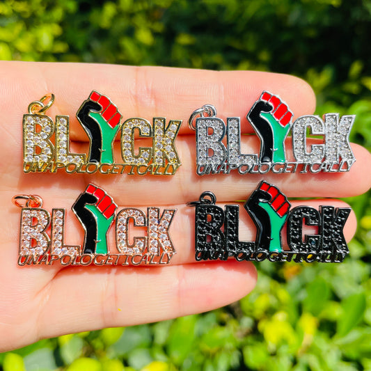 10pcs/lot 36*19mm Enamel Black Lives Matter Fist CZ Pave Black Unapologetically Word Charms for Juneteenth Black Month Awareness Mix Colors CZ Paved Charms Juneteenth & Black History Month Awareness New Charms Arrivals Charms Beads Beyond