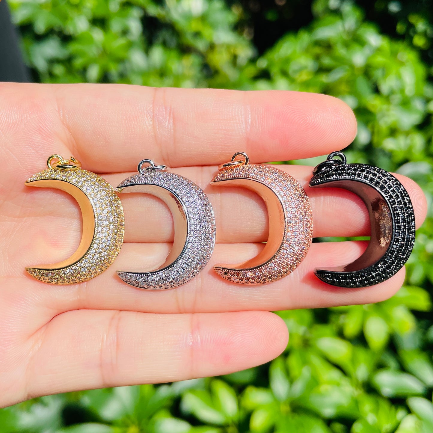 10pcs/lot 28*20.5mm CZ Paved New Moon Crescent Charms CZ Paved Charms Sun Moon Stars Charms Beads Beyond