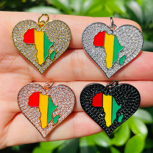10pcs/lot 27.6*26mm Enamel Africa Map CZ Pave Heart Charms for Black History Month Juneteenth Awareness Mix Colors CZ Paved Charms Hearts Juneteenth & Black History Month Awareness New Charms Arrivals Charms Beads Beyond