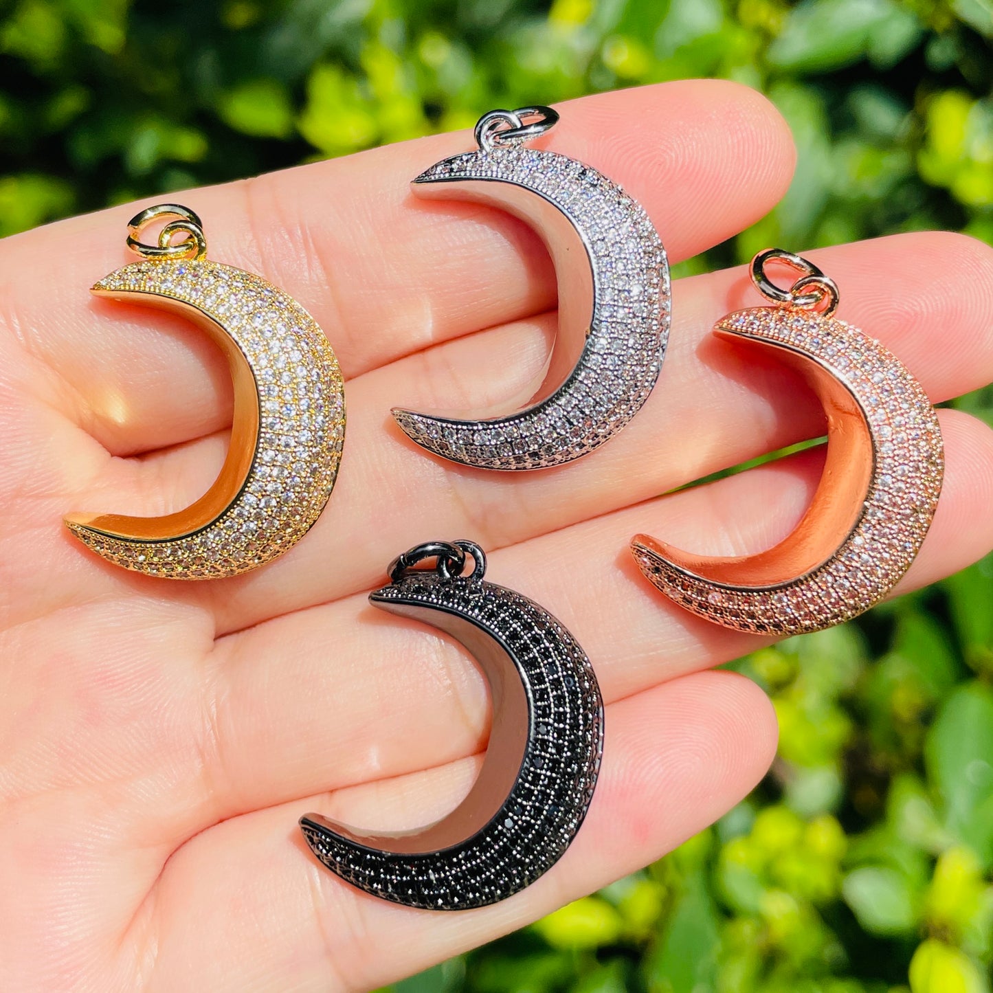 10pcs/lot 28*20.5mm CZ Paved New Moon Crescent Charms Mix Colors CZ Paved Charms Sun Moon Stars Charms Beads Beyond