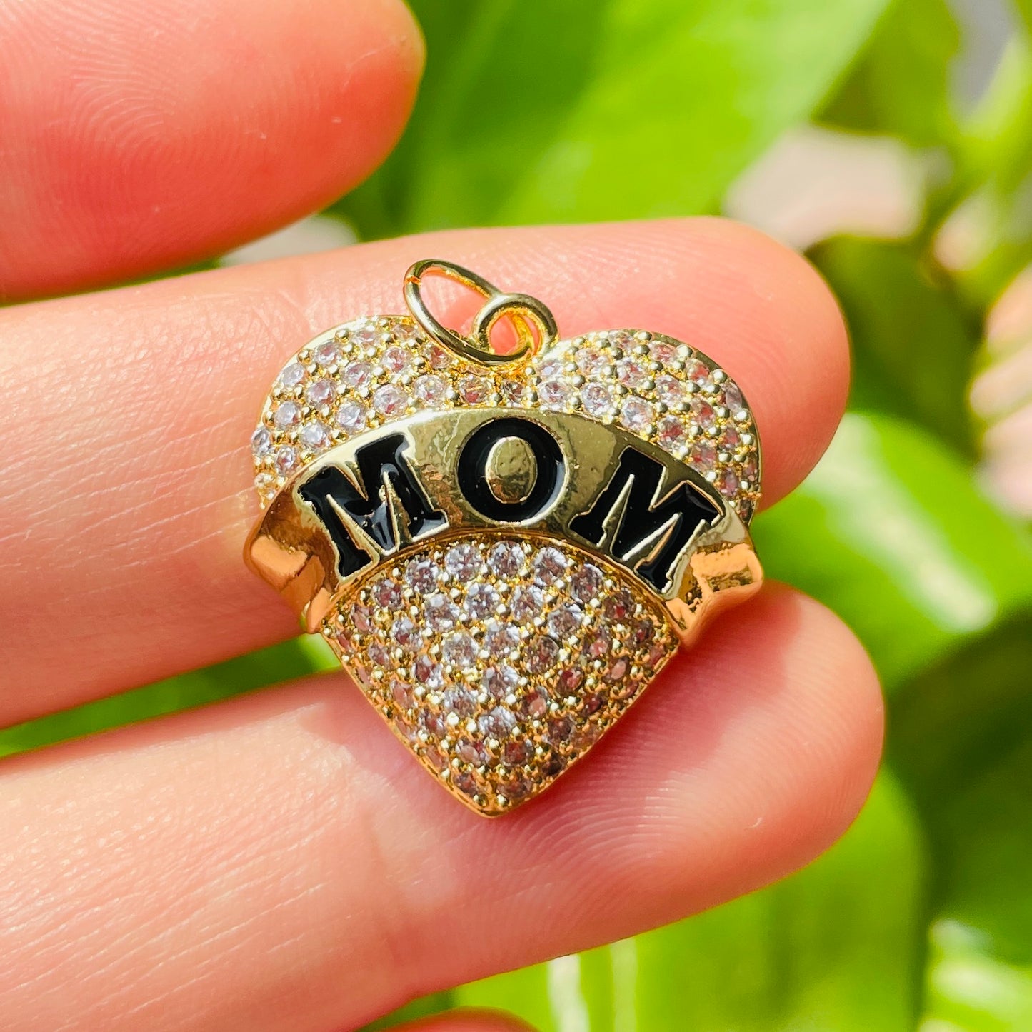 10pcs/lot CZ Pave Mom Heart Word Charms-Mother's Day CZ Paved Charms Hearts Mother's Day New Charms Arrivals Charms Beads Beyond