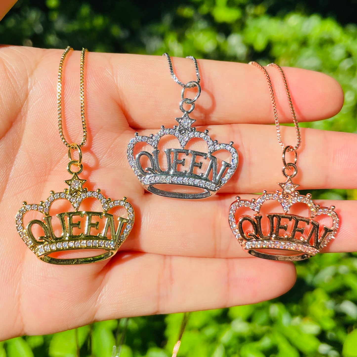 5pcs/lot 18/20inch Box Chain CZ Pave Crown Queen Neckalce Mix Colors Necklaces Charms Beads Beyond