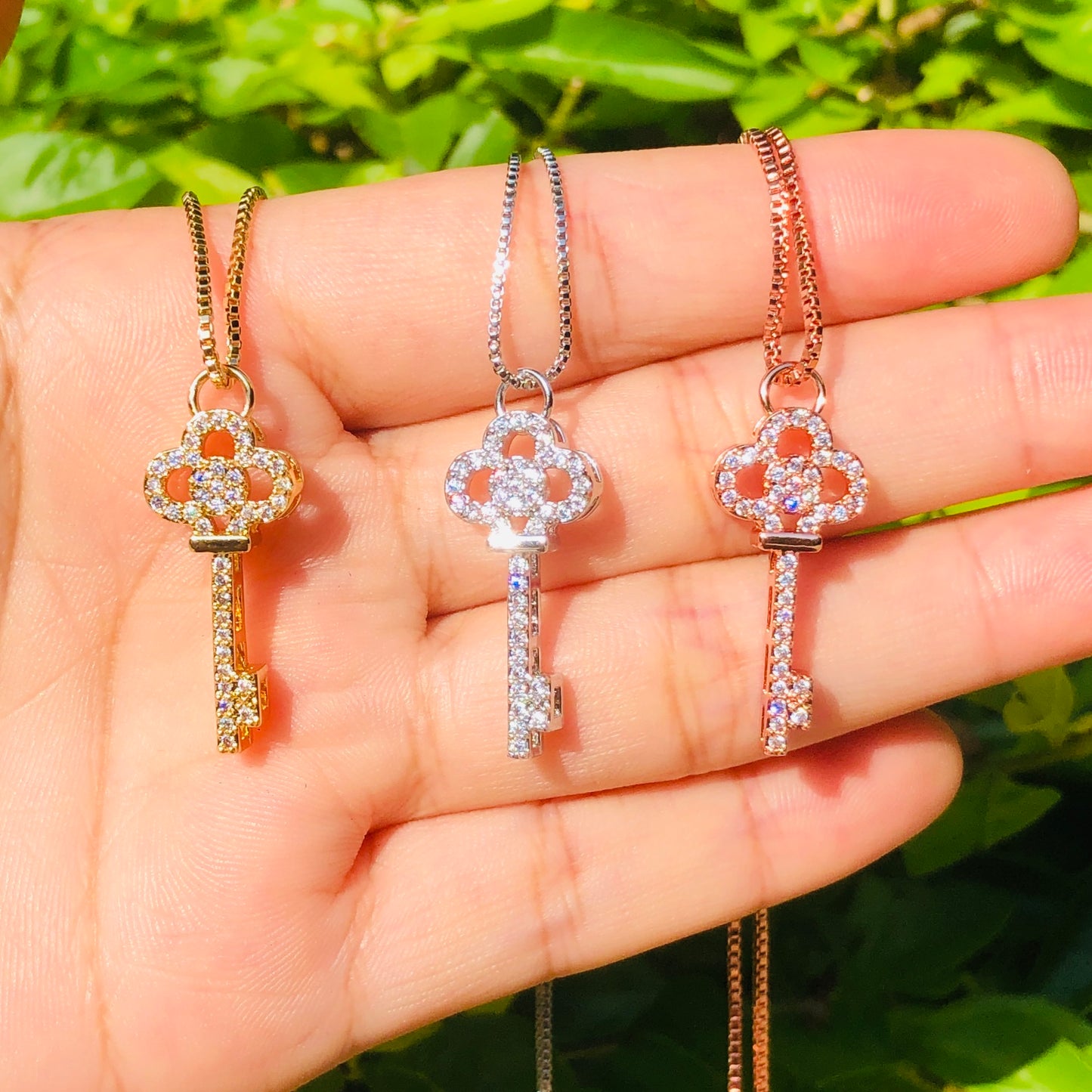 5pcs/lot 27*12mm CZ Paved Key Necklace Necklaces Charms Beads Beyond