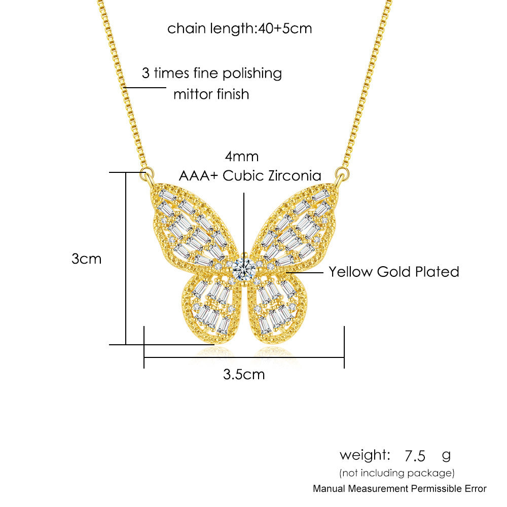 5pcs/lot 18inch Gold Silver Plated CZ Pave Butterfly Necklaces Necklaces Charms Beads Beyond