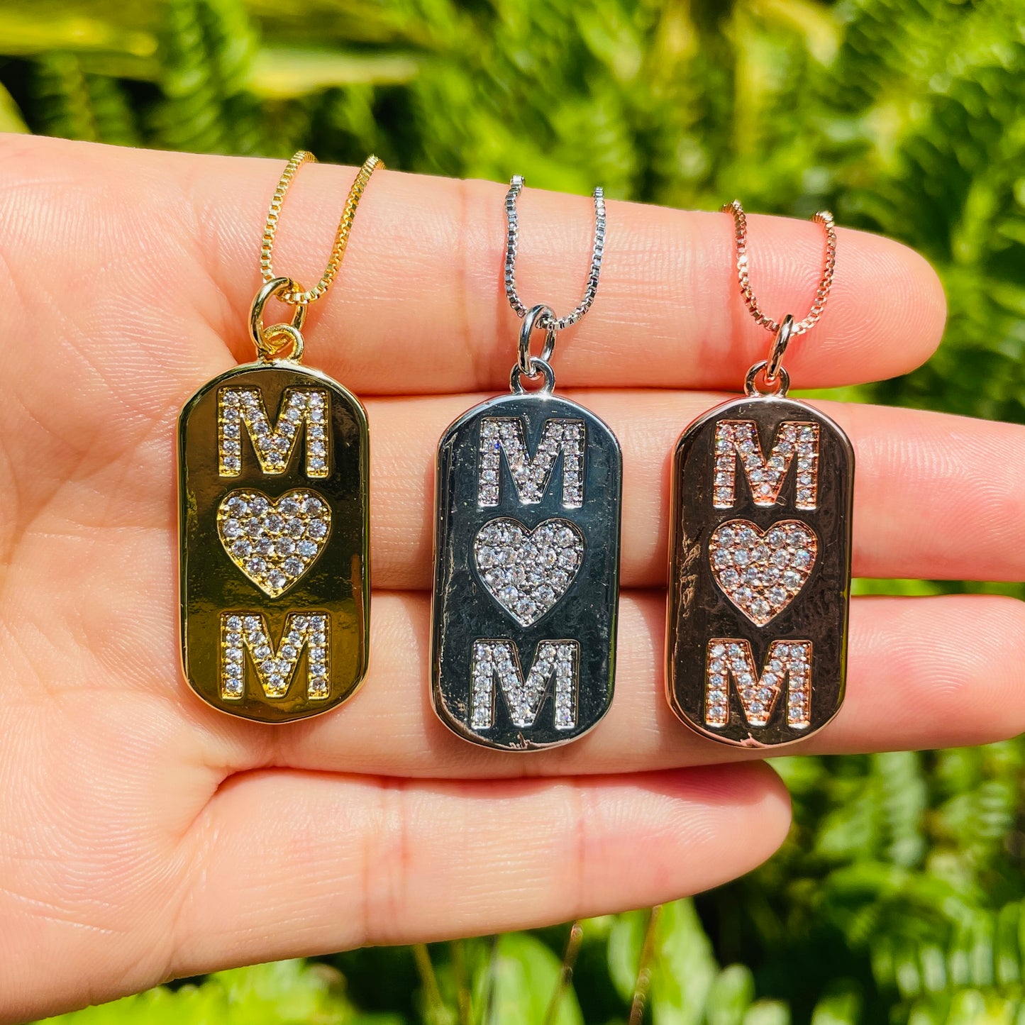 5pcs/lot 31*15mm CZ Pave Rectangle Mom Necklaces Necklaces Love & Heart Necklaces Charms Beads Beyond