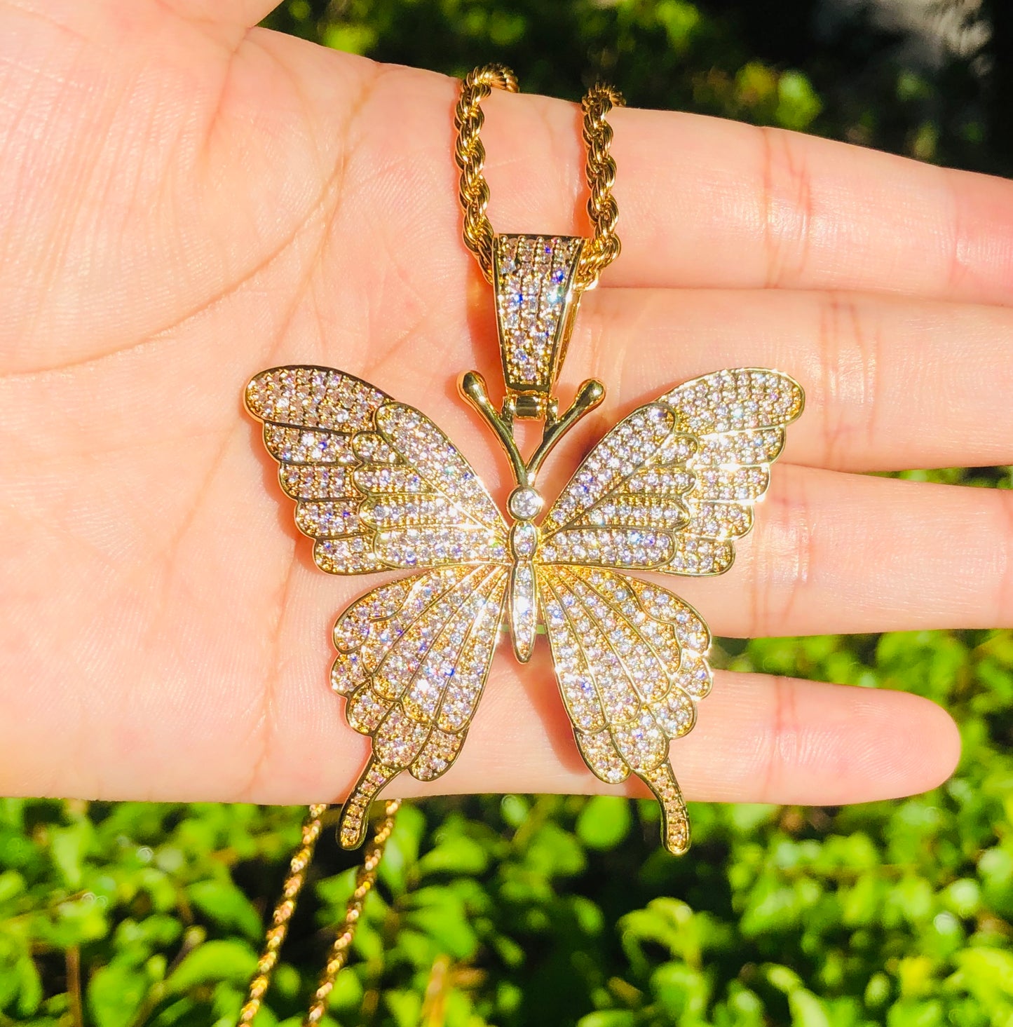58*51mm CZ Paved Big Butterfly Rope Necklace Necklaces Charms Beads Beyond
