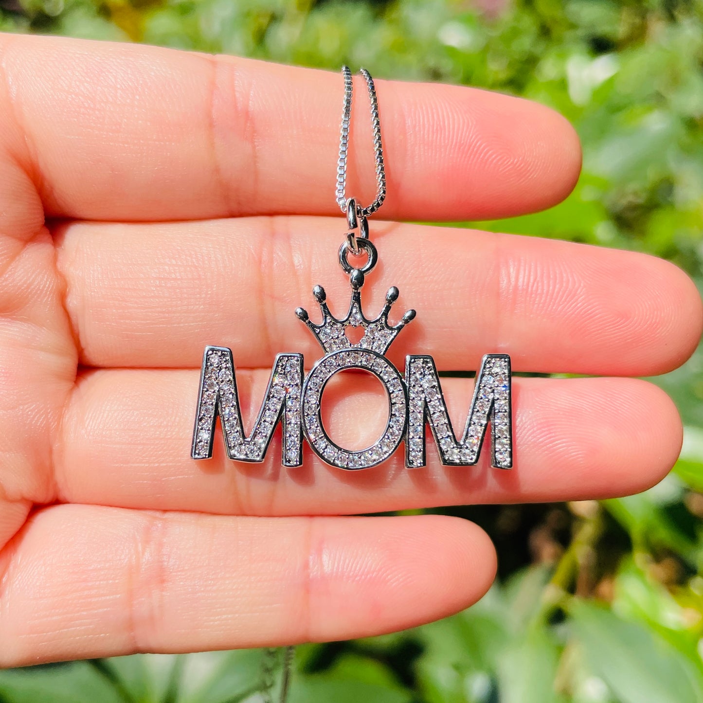 5pcs/lot 32*23.6mm CZ Pave Crown Mom Necklaces Silver Necklaces Love & Heart Necklaces Charms Beads Beyond