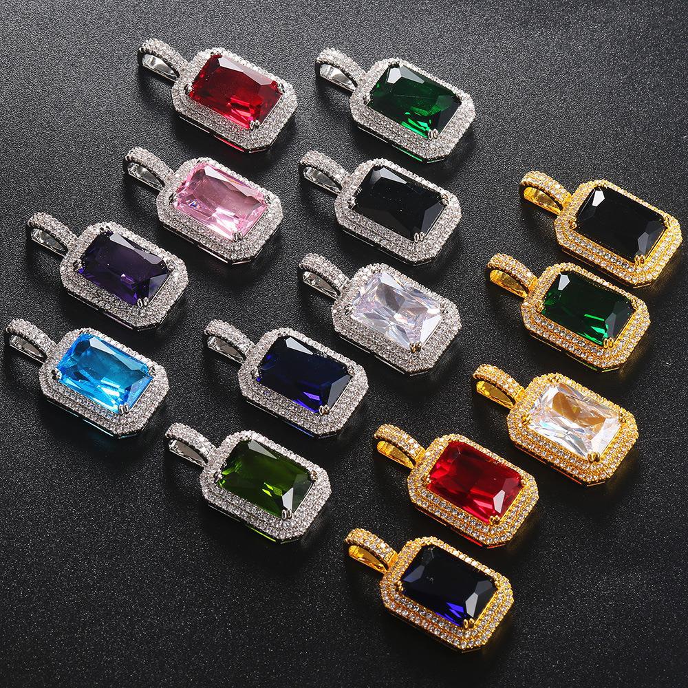 5pcs/lot CZ Paved Multicolor Square Diamond Pendant Necklaces Necklaces Charms Beads Beyond