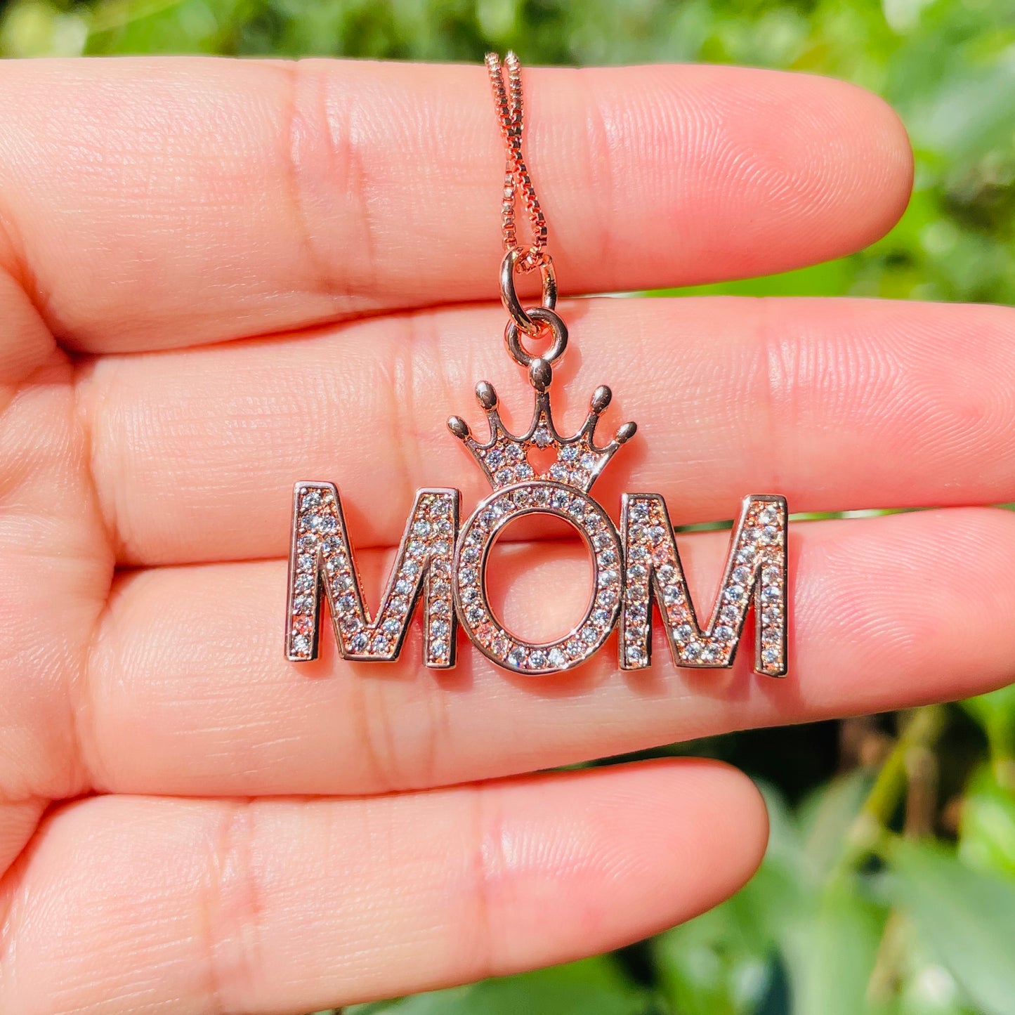 5pcs/lot 32*23.6mm CZ Pave Crown Mom Necklaces Rose Gold Necklaces Love & Heart Necklaces Charms Beads Beyond