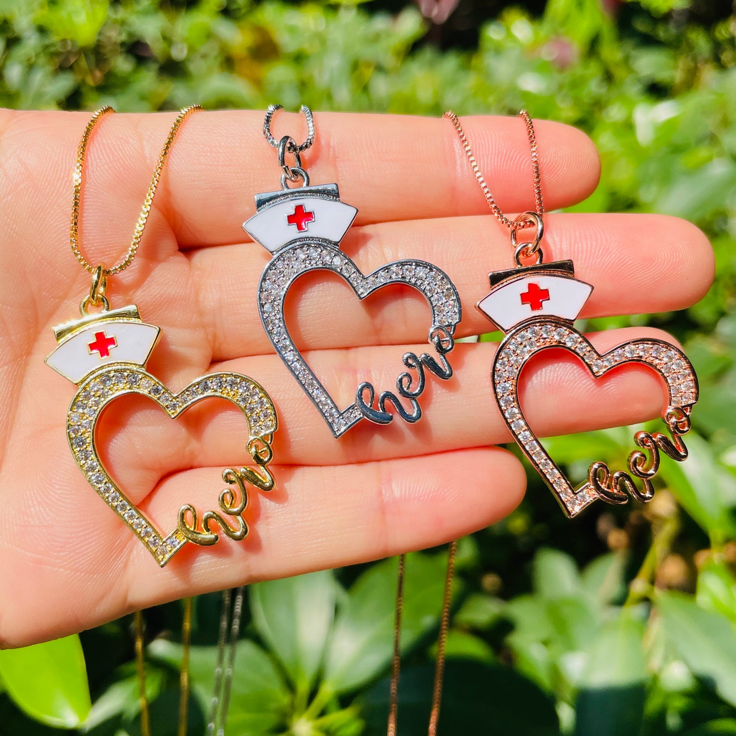 5pcs/lot 33*30mm CZ Pave Nurse Cap Heart Hero Necklaces Mix Colors Necklaces Love & Heart Necklaces Charms Beads Beyond
