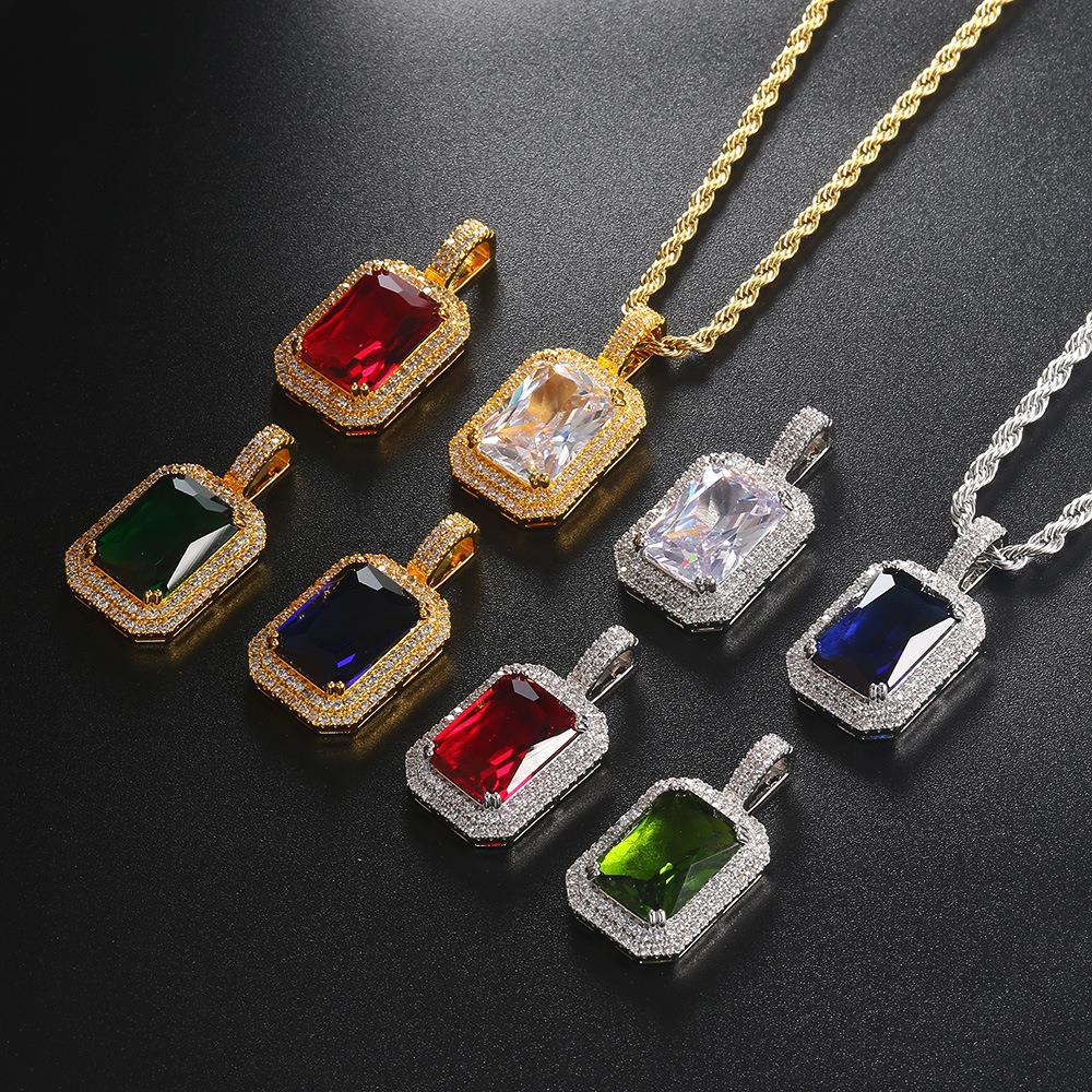 5pcs/lot CZ Paved Multicolor Square Diamond Pendant Necklaces Necklaces Charms Beads Beyond