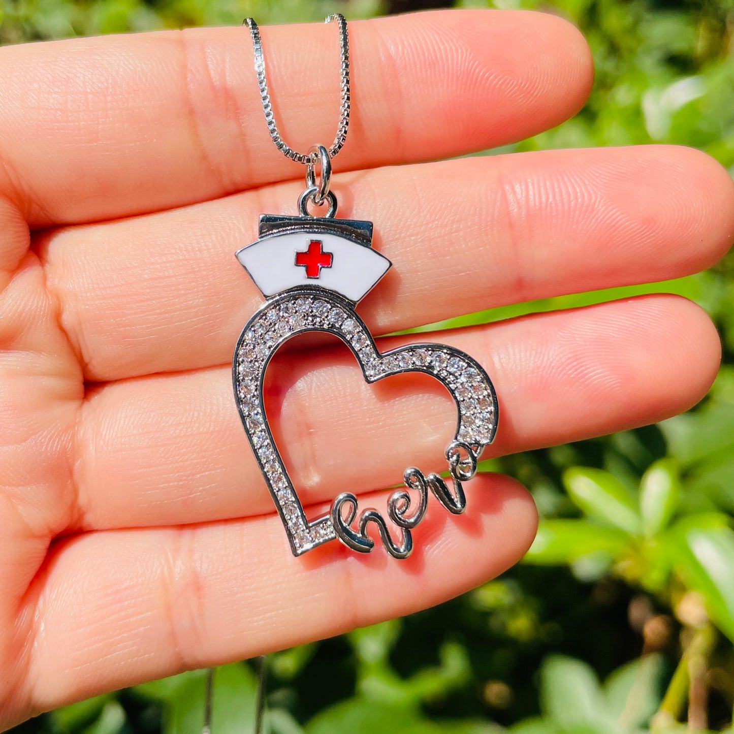 5pcs/lot 33*30mm CZ Pave Nurse Cap Heart Hero Necklaces Silver Necklaces Love & Heart Necklaces Charms Beads Beyond