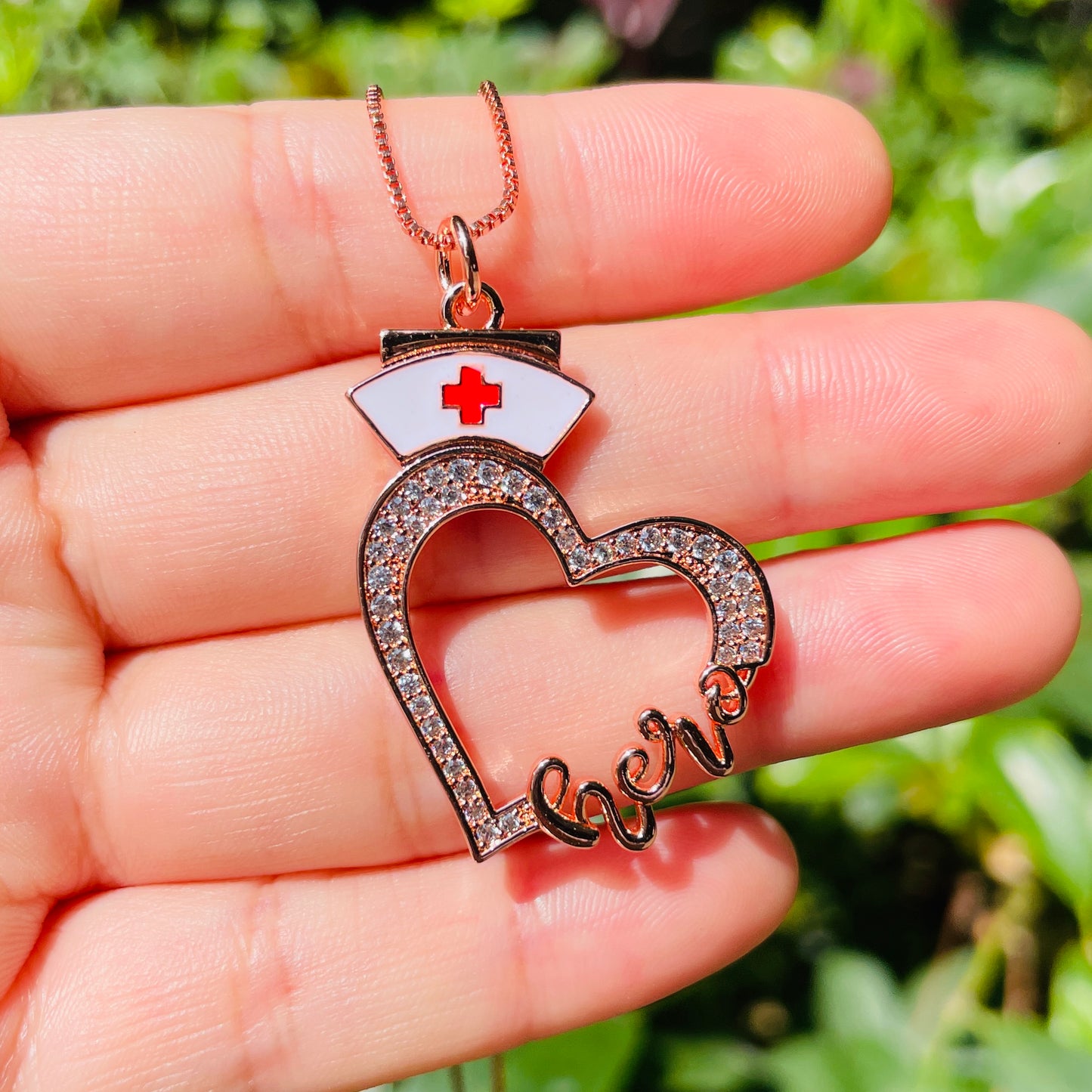 5pcs/lot 33*30mm CZ Pave Nurse Cap Heart Hero Necklaces Rose Gold Necklaces Love & Heart Necklaces Charms Beads Beyond