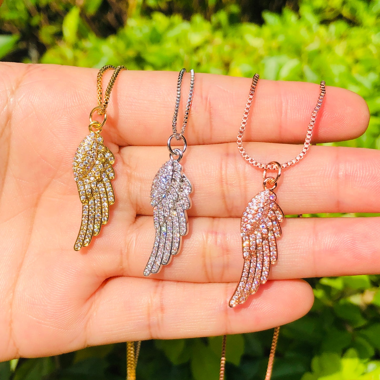 5pcs/lot 33*10mm CZ Paved Wing Necklace Necklaces Charms Beads Beyond