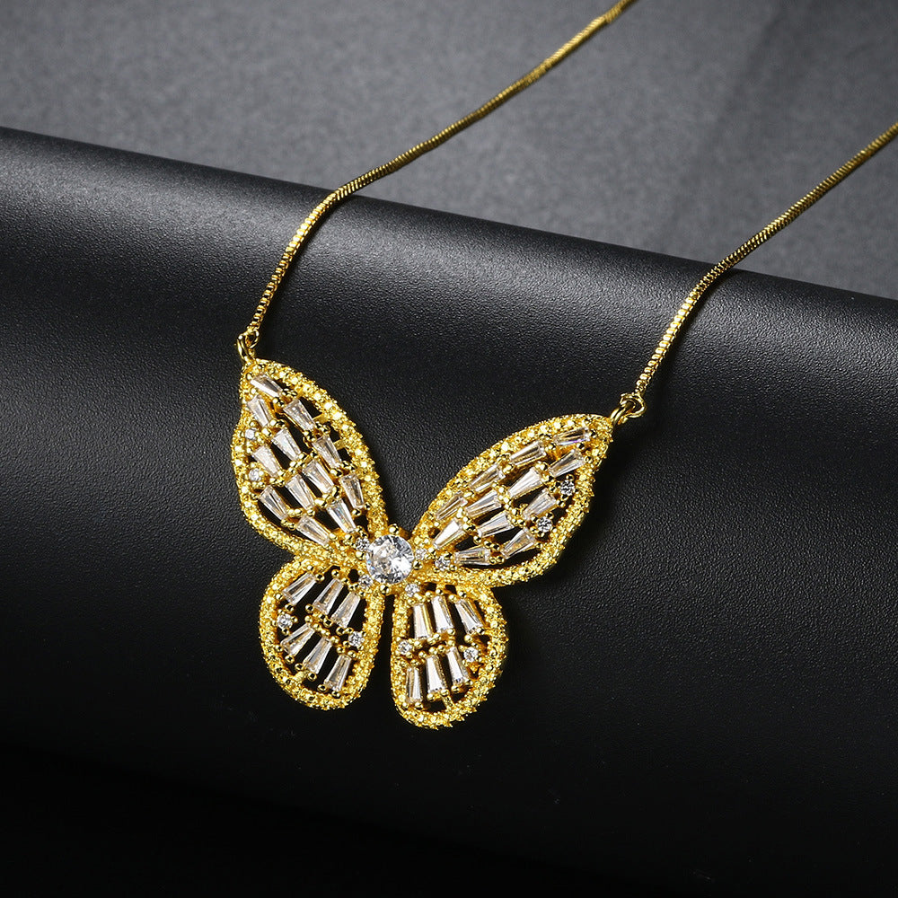 5pcs/lot 18inch Gold Silver Plated CZ Pave Butterfly Necklaces Necklaces Charms Beads Beyond