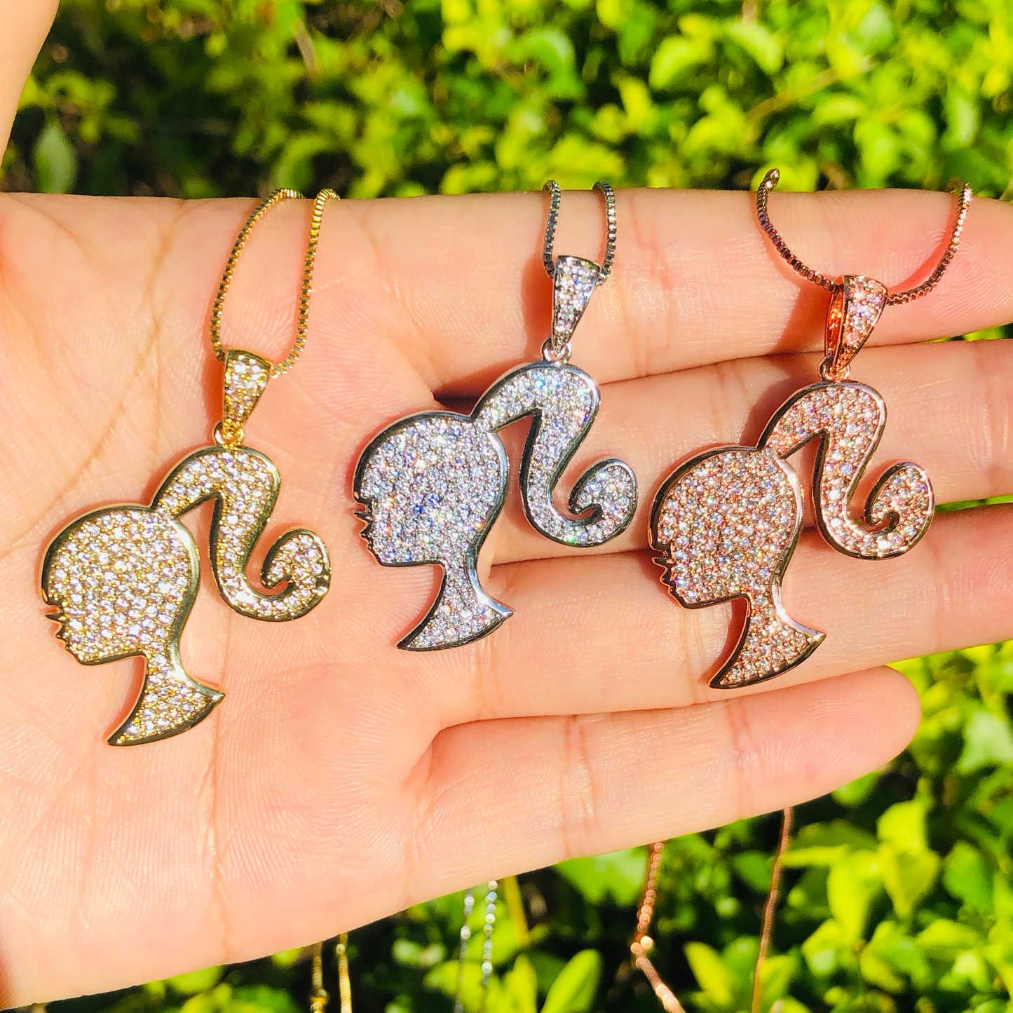 5pcs/lot 25.5*25mm CZ Paved Barbie Head Necklace Necklaces Charms Beads Beyond