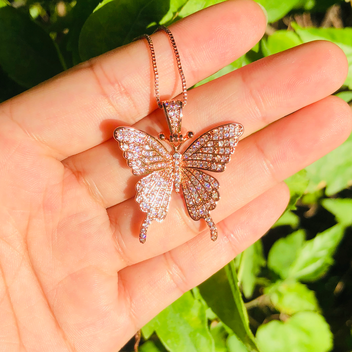 5pcs/lot 35*30mm CZ Paved Butterfly Necklace Rose Gold Necklaces Charms Beads Beyond