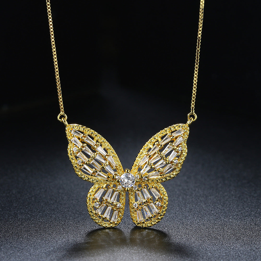 5pcs/lot 18inch Gold Silver Plated CZ Pave Butterfly Necklaces Necklaces Charms Beads Beyond