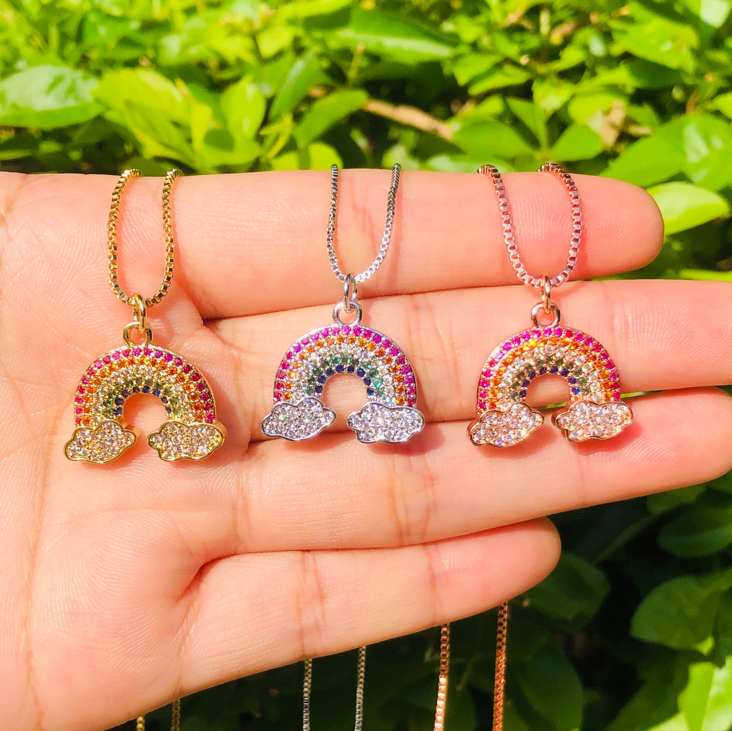 5pcs/lot 20*17.5mm CZ Paved Rainbow Necklace Necklaces Charms Beads Beyond