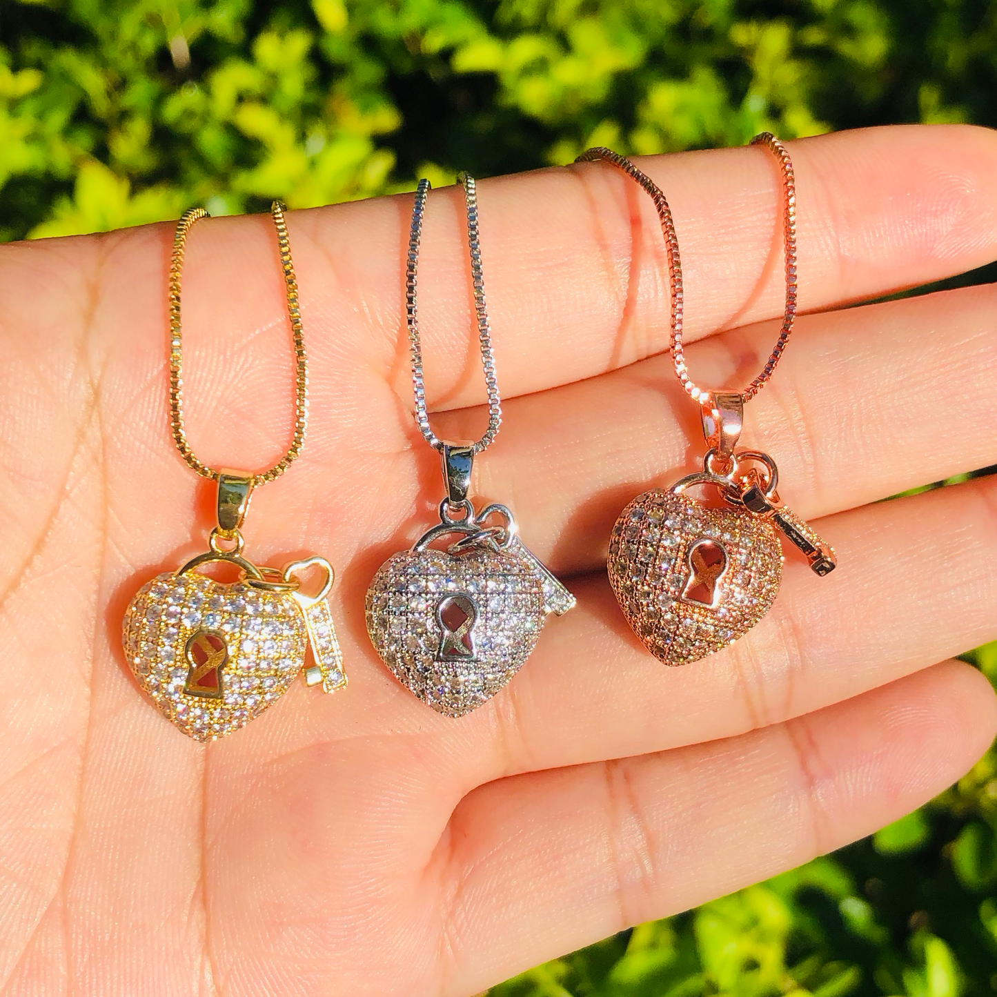 5pcs/lot 23*14.5mm CZ Paved Heart Lock & Key Necklace Necklaces Love & Heart Necklaces Charms Beads Beyond