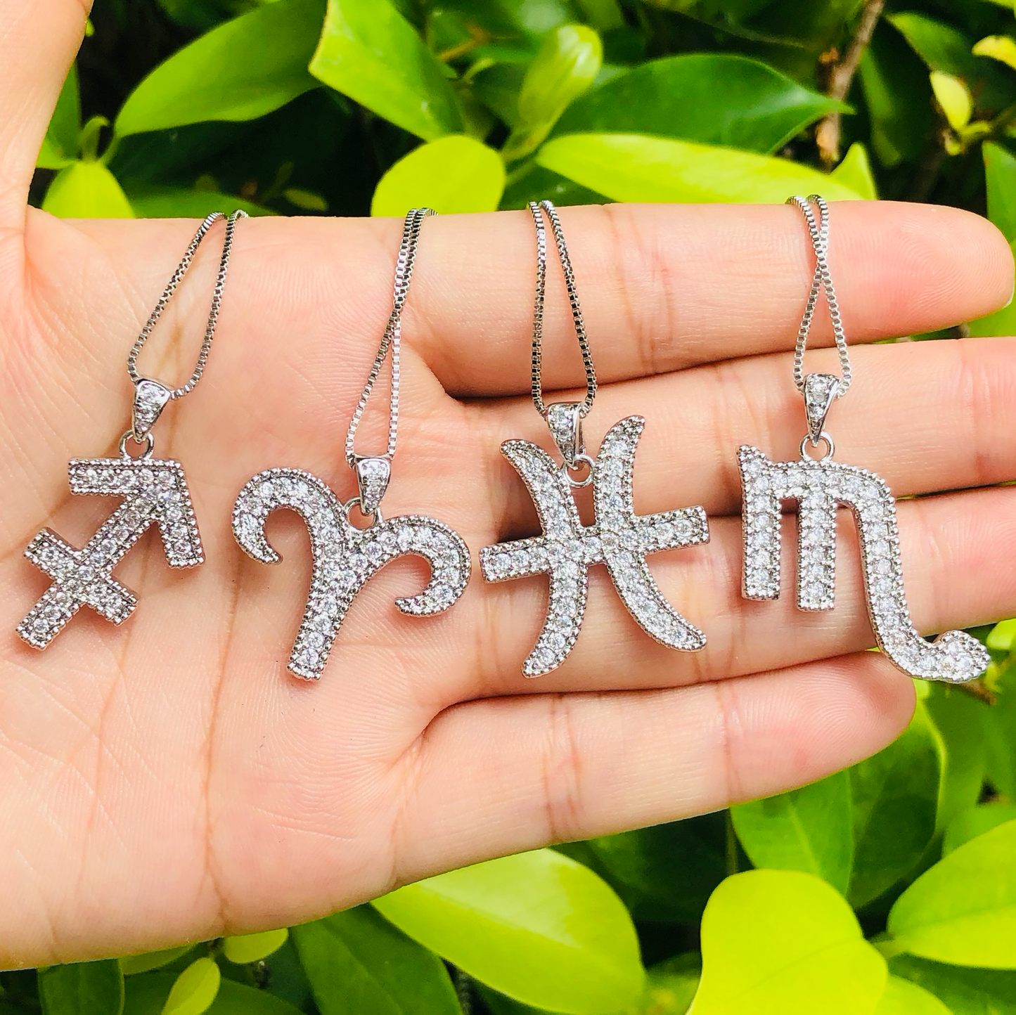 12pcs/lot 24mm CZ Paved Zodiac Necklace-Silver Necklaces Charms Beads Beyond