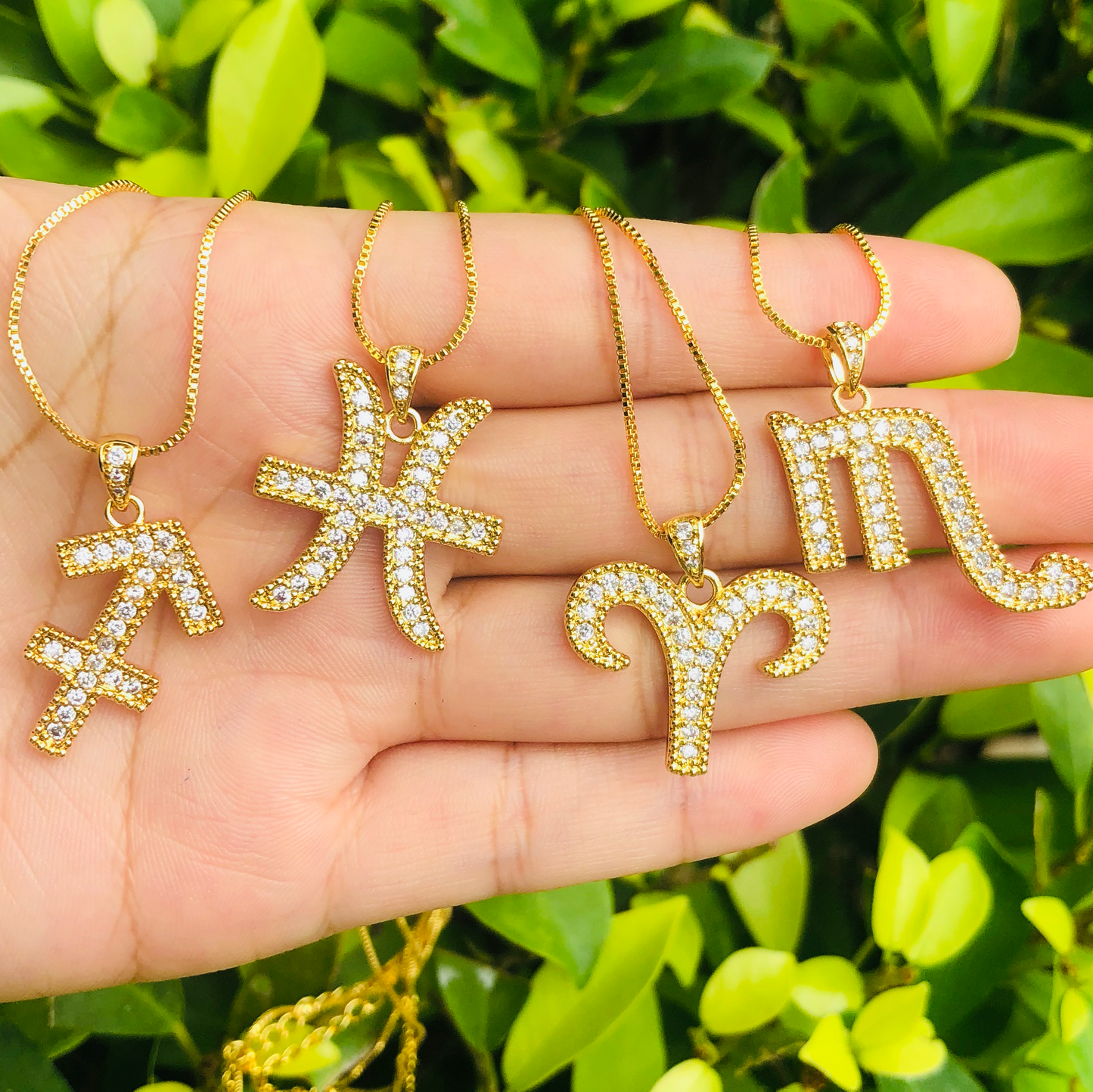 12pcs/lot 24mm CZ Paved Zodiac Necklace-Gold Necklaces Charms Beads Beyond