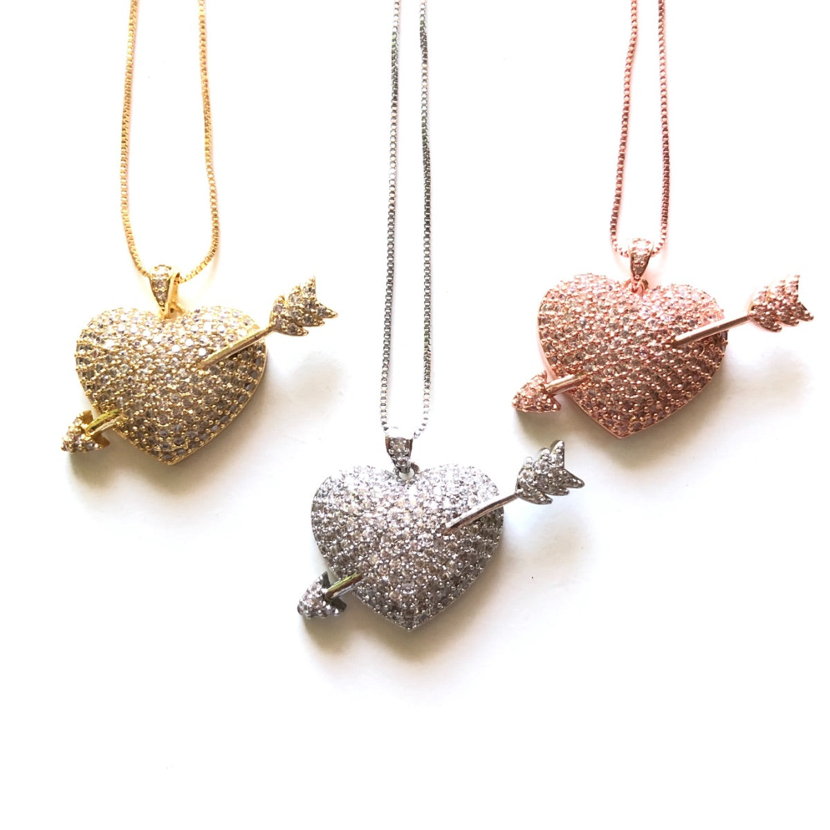 5pcs/lot 38*27mm CZ Paved Arrow Heart Necklace Necklaces Love & Heart Necklaces Charms Beads Beyond
