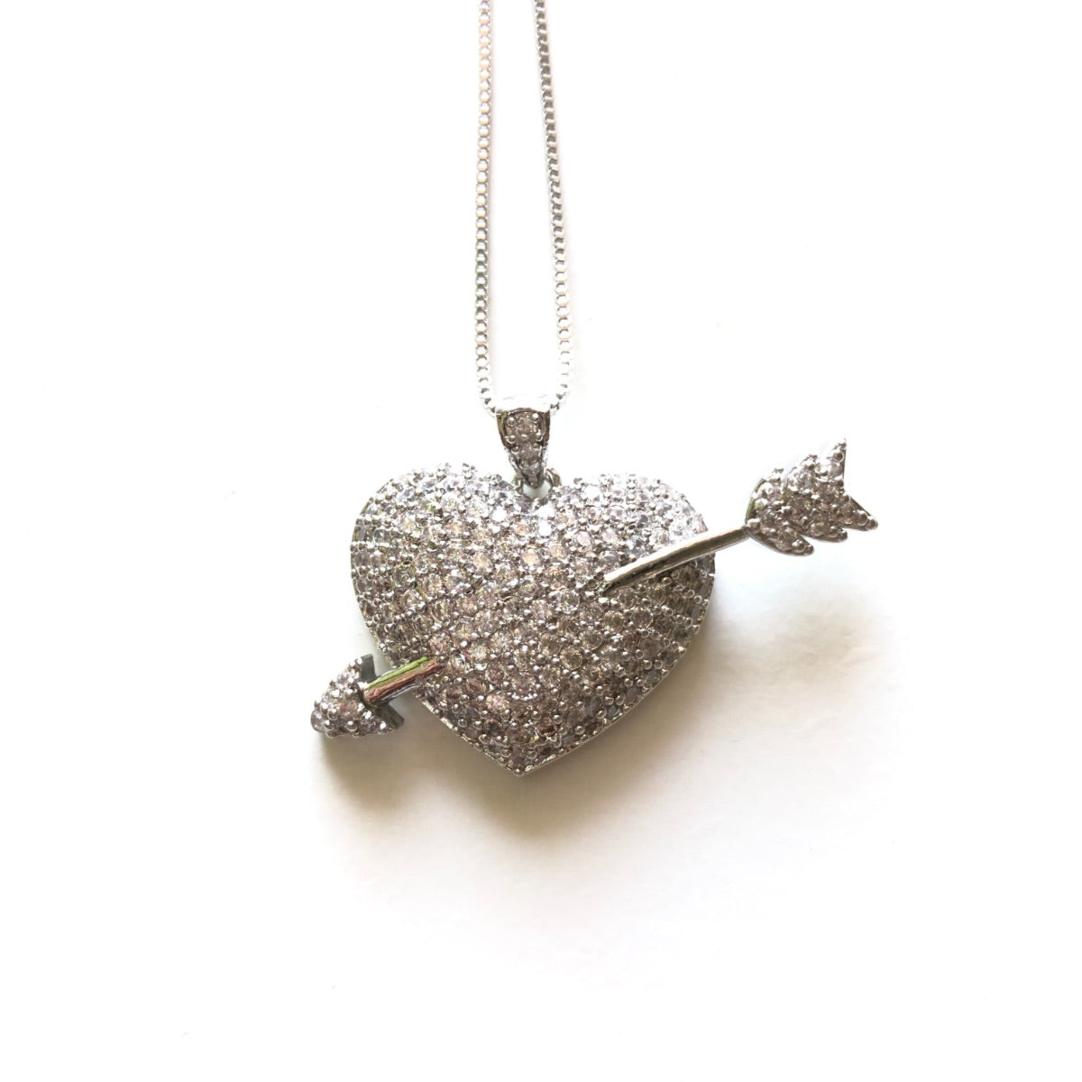 5pcs/lot 38*27mm CZ Paved Arrow Heart Necklace Silver Necklaces Love & Heart Necklaces Charms Beads Beyond