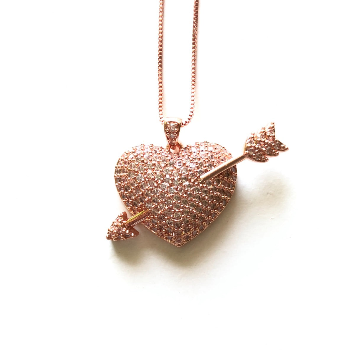 5pcs/lot 38*27mm CZ Paved Arrow Heart Necklace Rose Gold Necklaces Love & Heart Necklaces Charms Beads Beyond