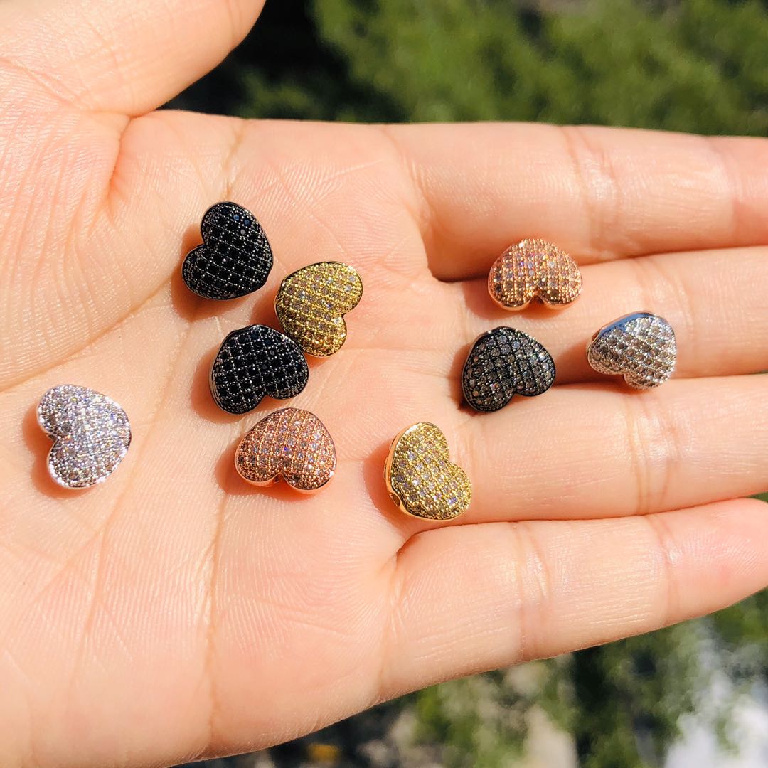 20pcs/lot 11*9mm CZ Paved Heart Centerpiece Spacers CZ Paved Spacers Heart Spacers Charms Beads Beyond