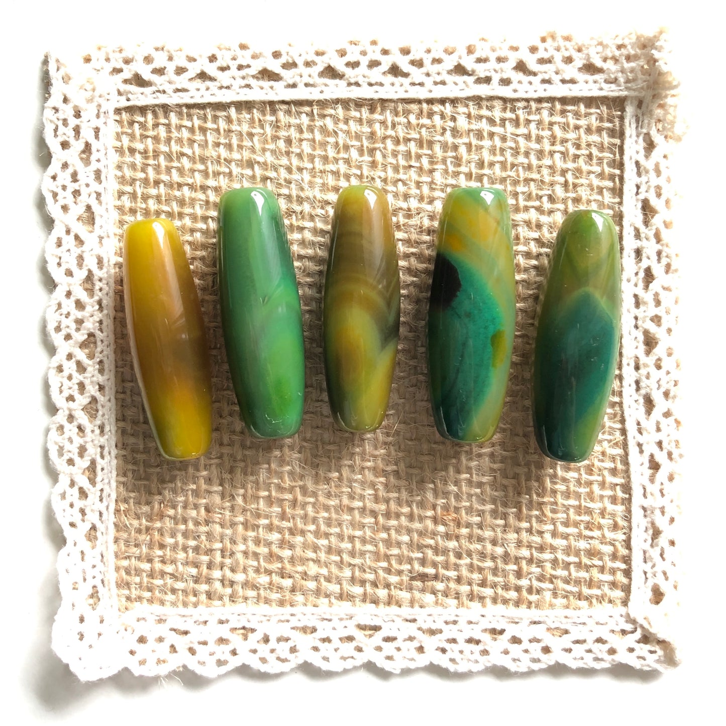5pcs/lot 40*13mm Green Yellow Banded Agate Barrel Spacers Agate Spacers Focal Beads Charms Beads Beyond