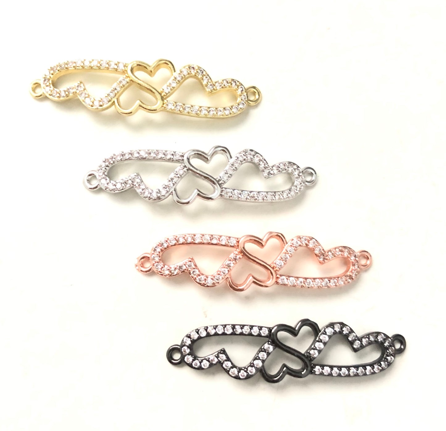 10pcs/lot CZ Paved Heart Connectors Mix Color CZ Paved Connectors Charms Beads Beyond