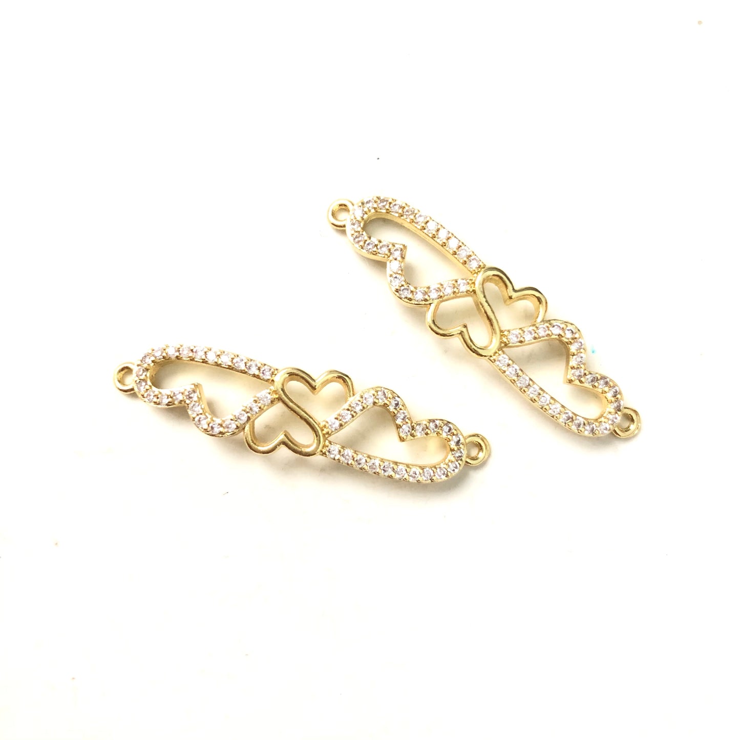 10pcs/lot CZ Paved Heart Connectors Gold CZ Paved Connectors Charms Beads Beyond