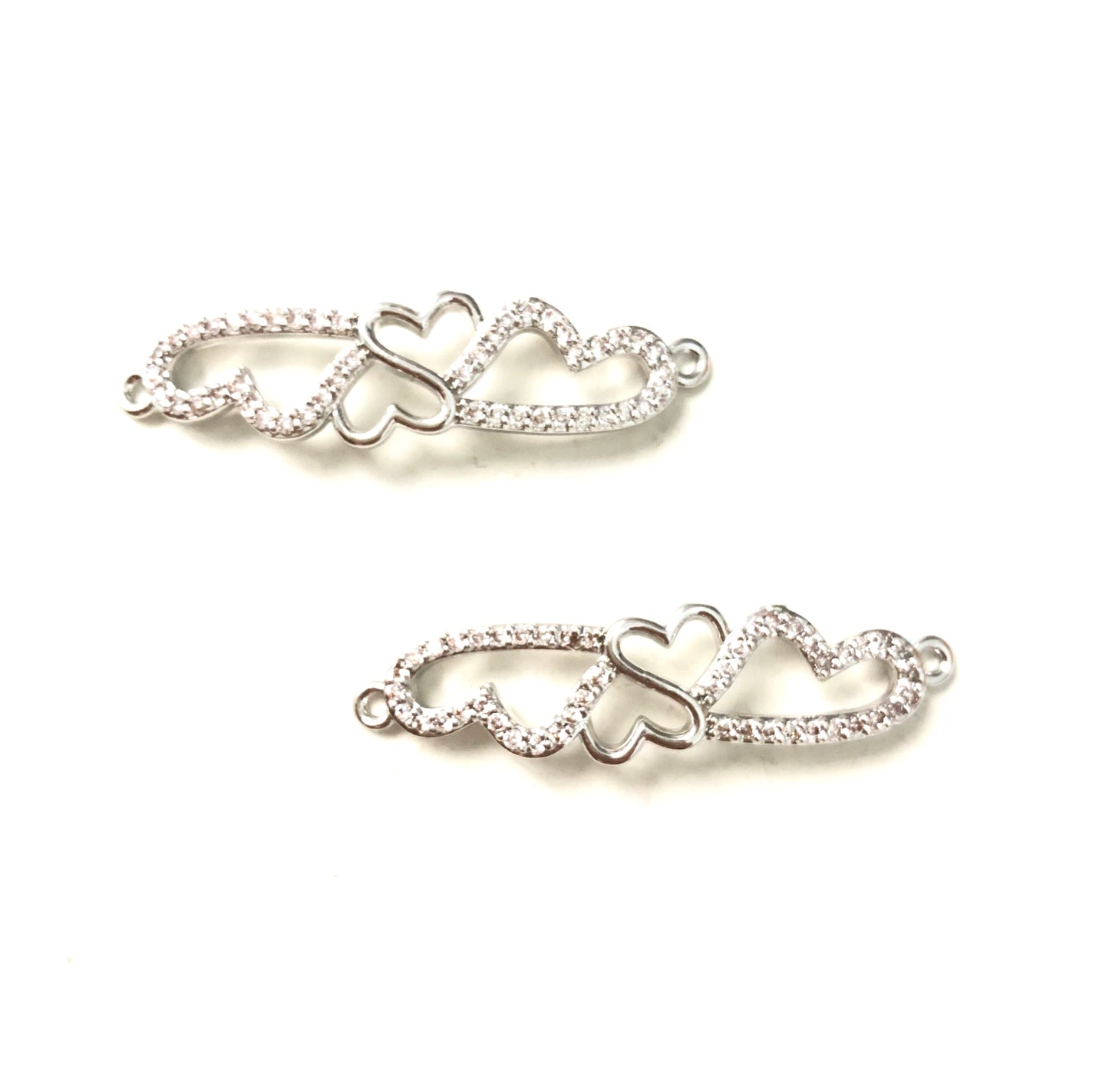10pcs/lot CZ Paved Heart Connectors Silver CZ Paved Connectors Charms Beads Beyond
