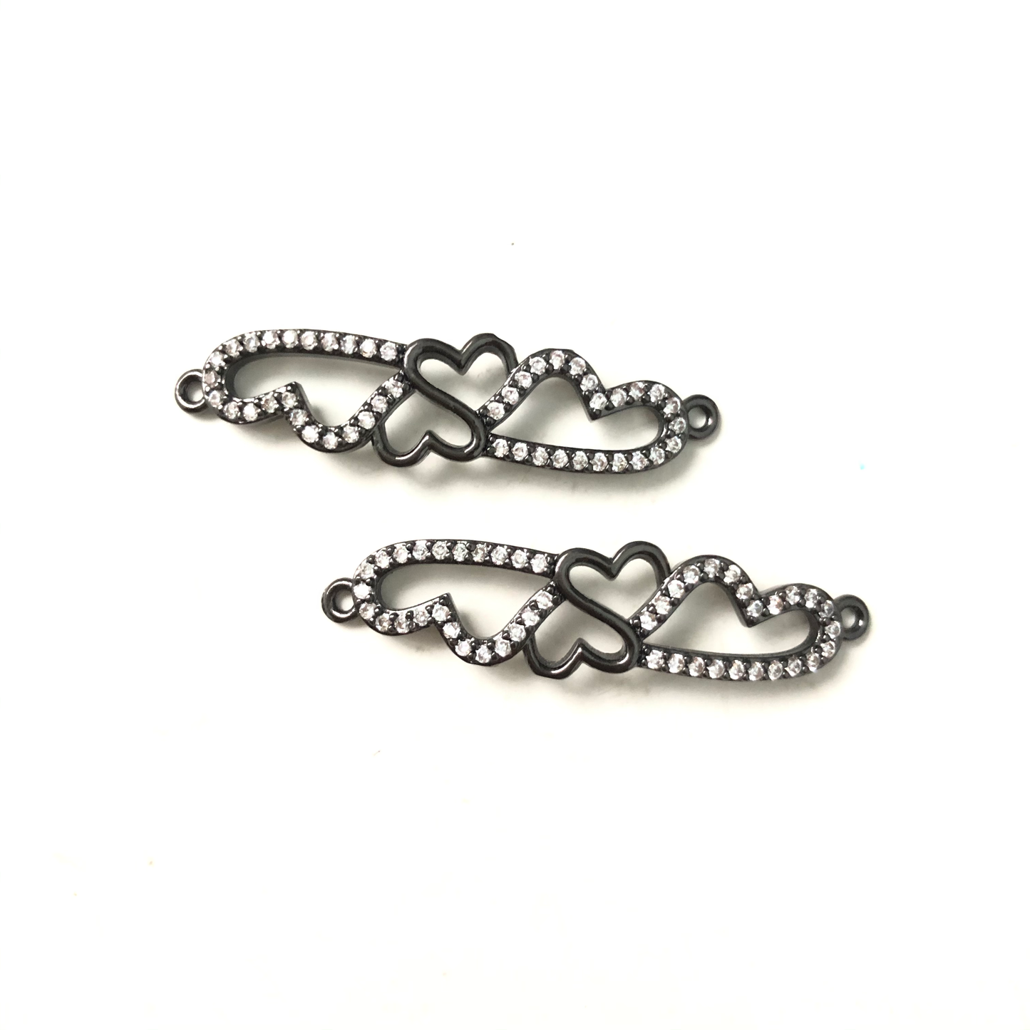 10pcs/lot CZ Paved Heart Connectors Black CZ Paved Connectors Charms Beads Beyond