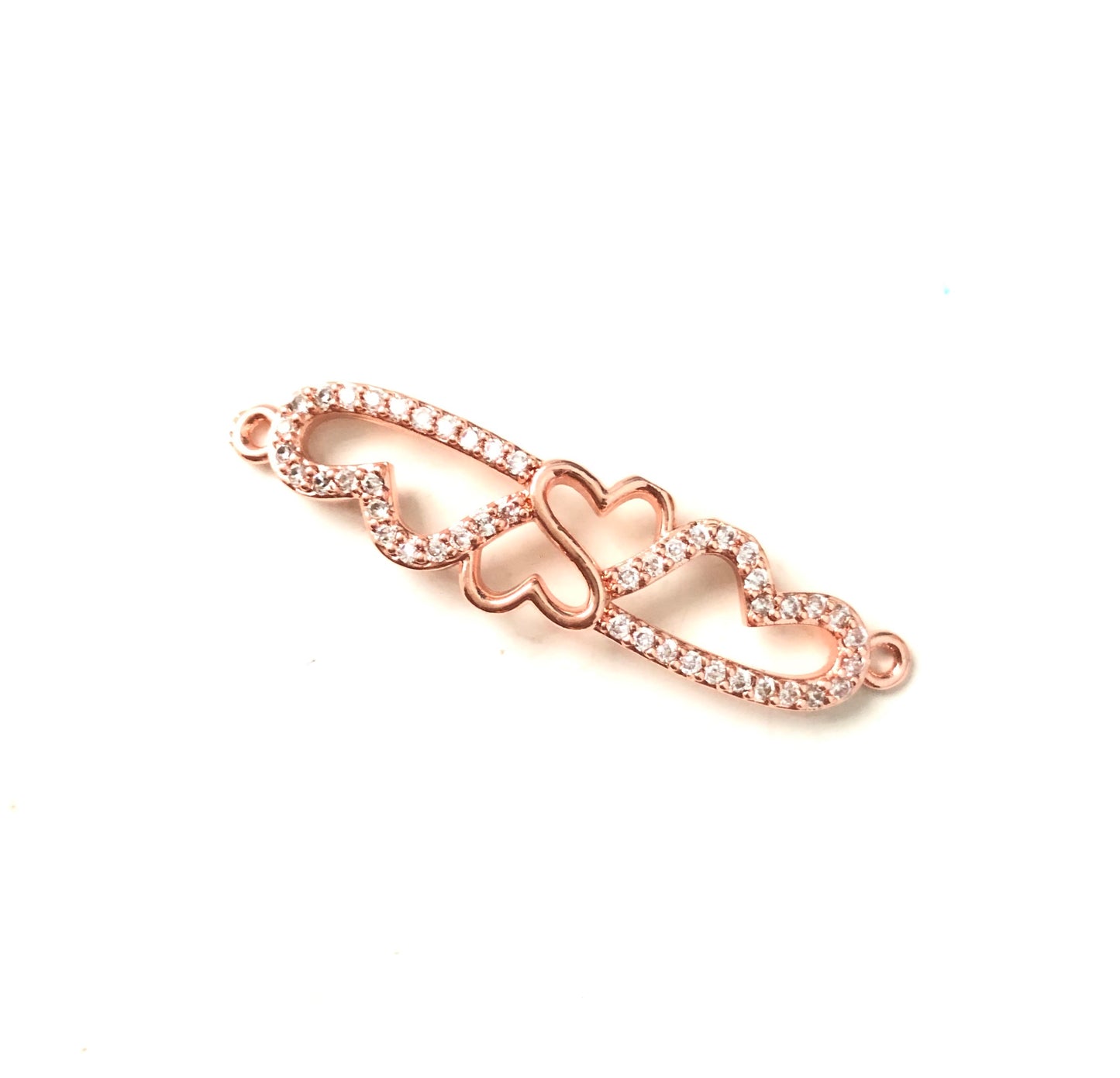 10pcs/lot CZ Paved Heart Connectors Rose Gold CZ Paved Connectors Charms Beads Beyond