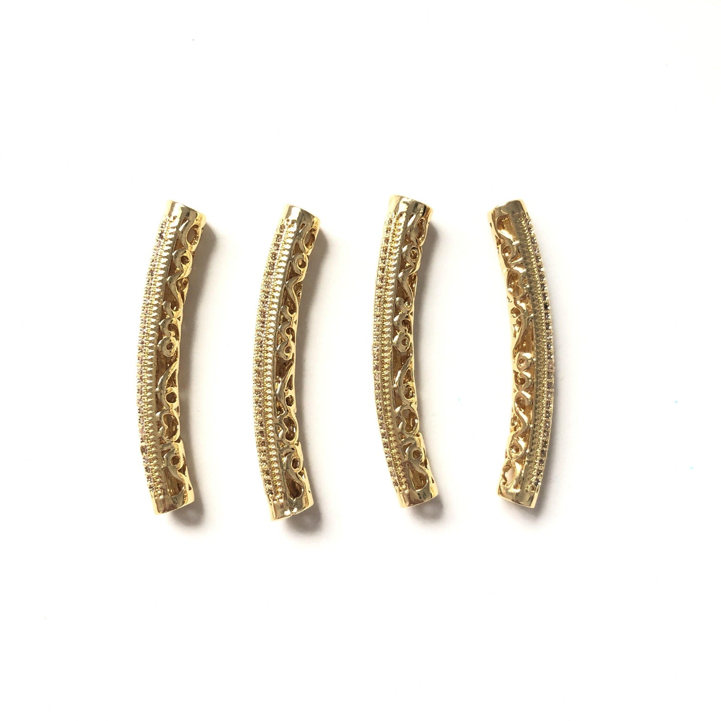 10pcs/lot 39.5* 5.5mm CZ Paved Long Tube Bar Spacers Gold CZ Paved Spacers Tube Bar Centerpieces Charms Beads Beyond
