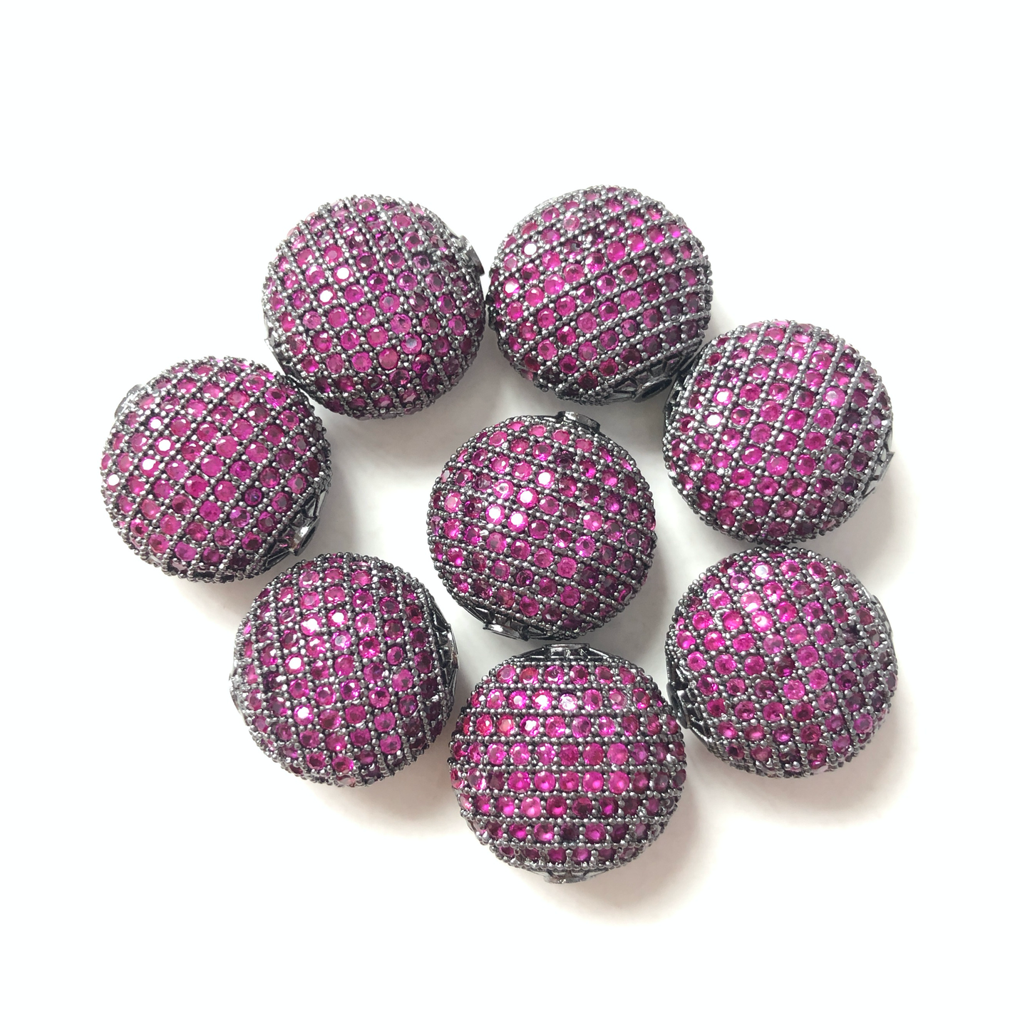 10pcs/lot 14*15mm CZ Paved Gunmetal Flat Round Centerpiece Spacers Fuchsia CZ Paved Spacers Flat Round Spacers Charms Beads Beyond