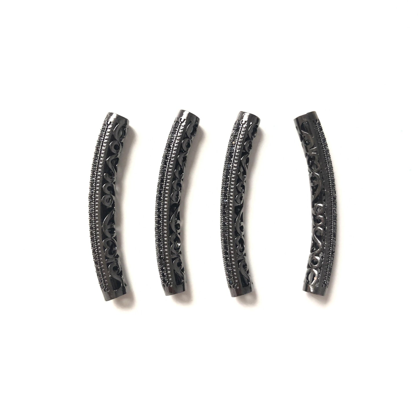 10pcs/lot 39.5* 5.5mm CZ Paved Long Tube Bar Spacers Black on Black CZ Paved Spacers Tube Bar Centerpieces Charms Beads Beyond
