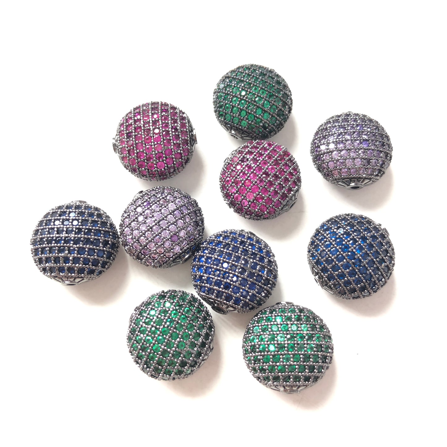 10pcs/lot 14*15mm CZ Paved Gunmetal Flat Round Centerpiece Spacers CZ Paved Spacers Flat Round Spacers Charms Beads Beyond