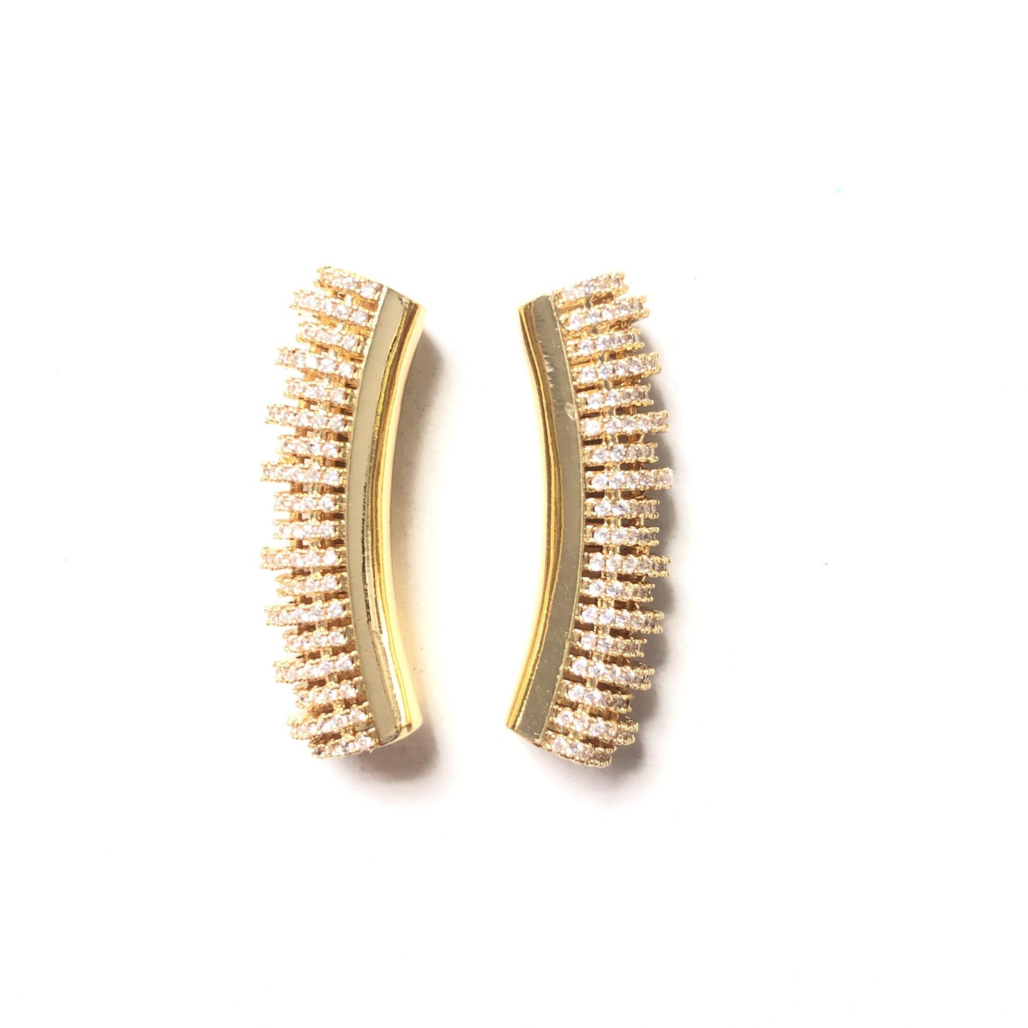10pcs/lot 32.4*7.4mm CZ Paved Hollow Long Tube Bar Spacers Gold CZ Paved Spacers Tube Bar Centerpieces Charms Beads Beyond