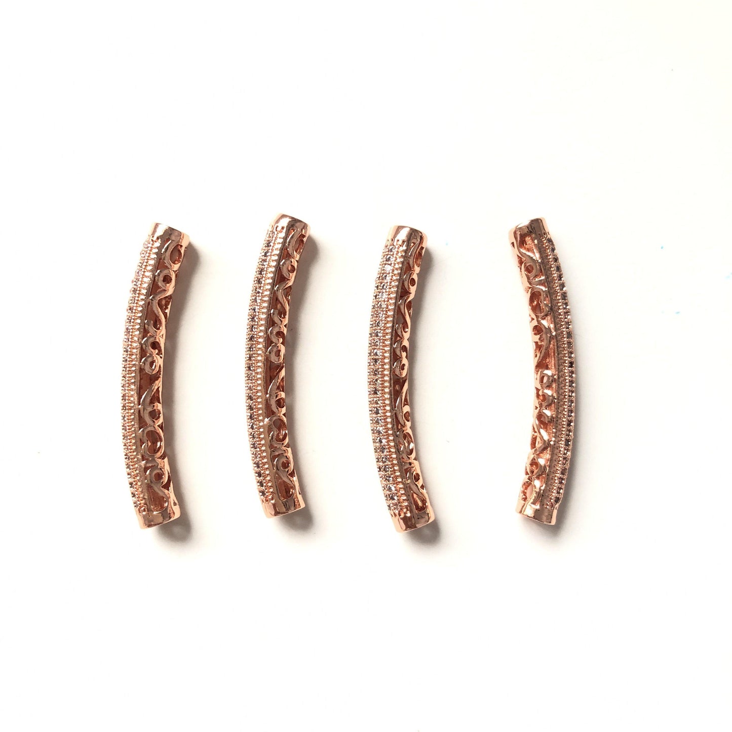 10pcs/lot 39.5* 5.5mm CZ Paved Long Tube Bar Spacers Rose Gold CZ Paved Spacers Tube Bar Centerpieces Charms Beads Beyond