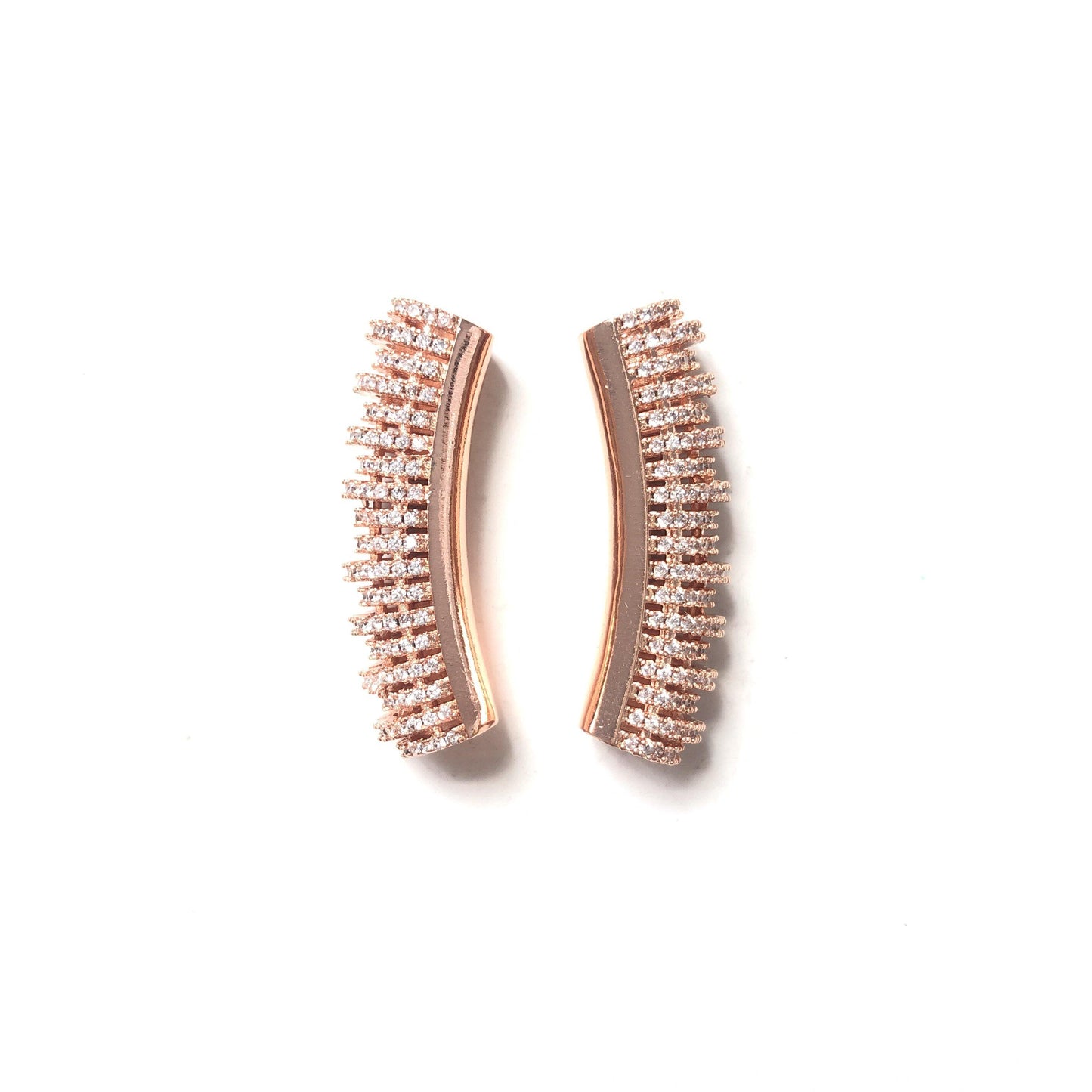 10pcs/lot 32.4*7.4mm CZ Paved Hollow Long Tube Bar Spacers Rose Gold CZ Paved Spacers Tube Bar Centerpieces Charms Beads Beyond
