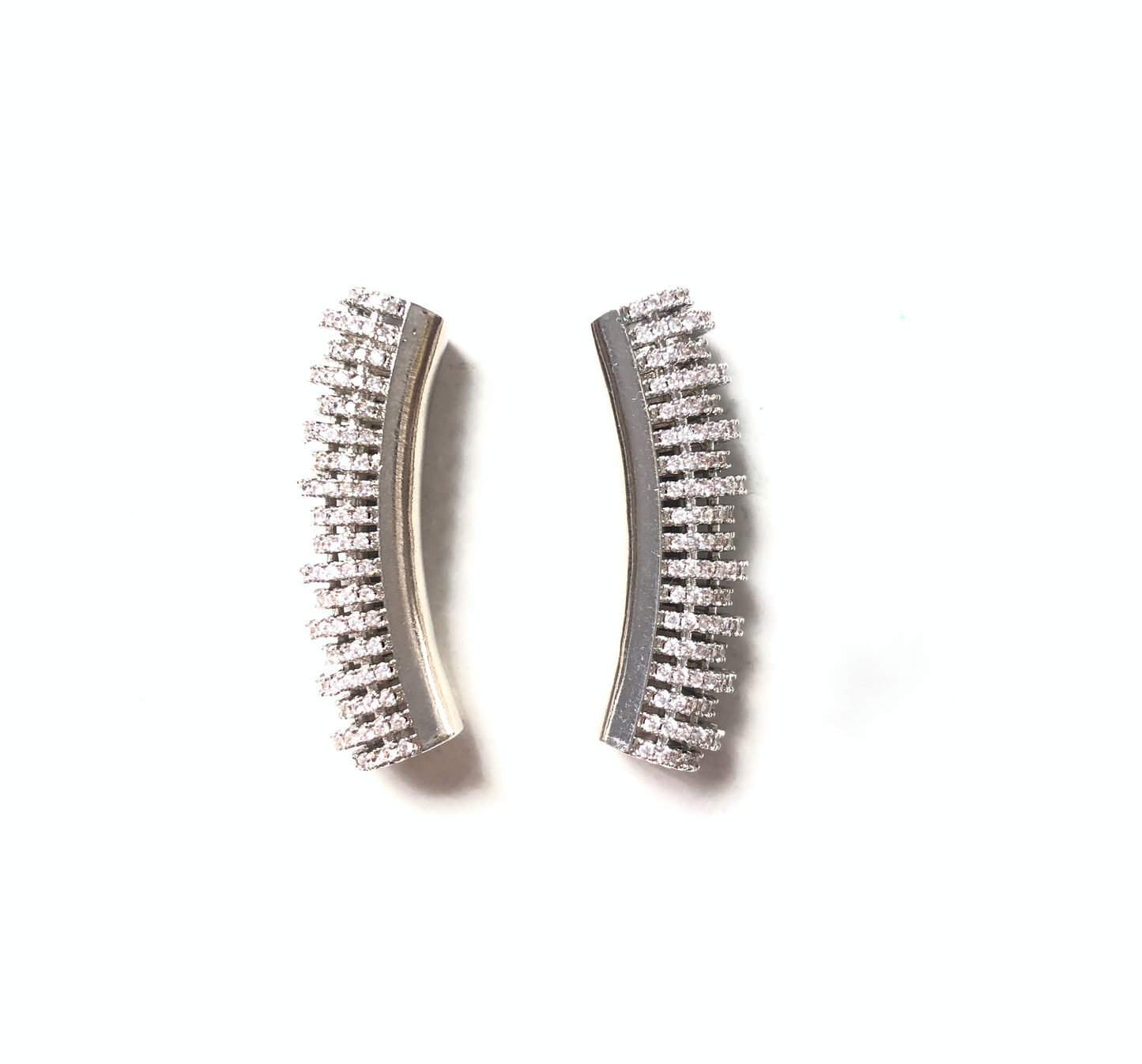 10pcs/lot 32.4*7.4mm CZ Paved Hollow Long Tube Bar Spacers Silver CZ Paved Spacers Tube Bar Centerpieces Charms Beads Beyond