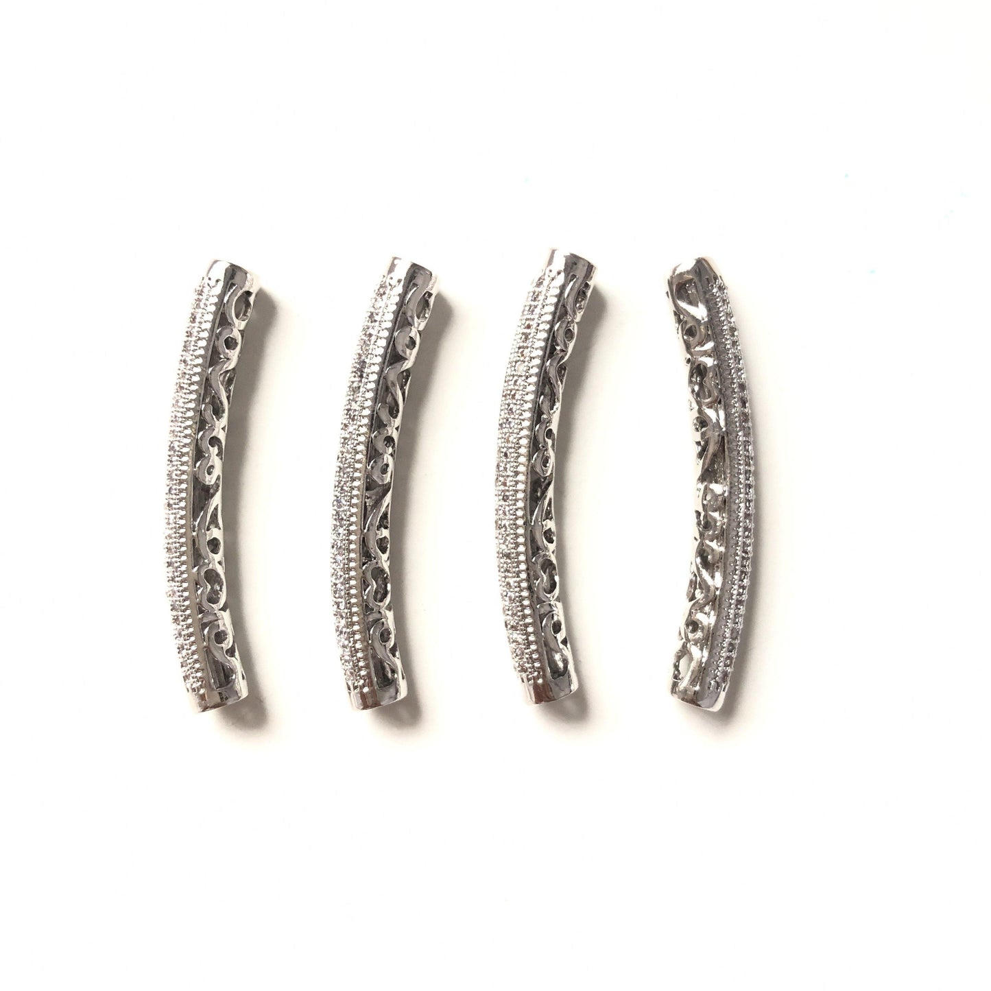 10pcs/lot 39.5* 5.5mm CZ Paved Long Tube Bar Spacers Silver CZ Paved Spacers Tube Bar Centerpieces Charms Beads Beyond