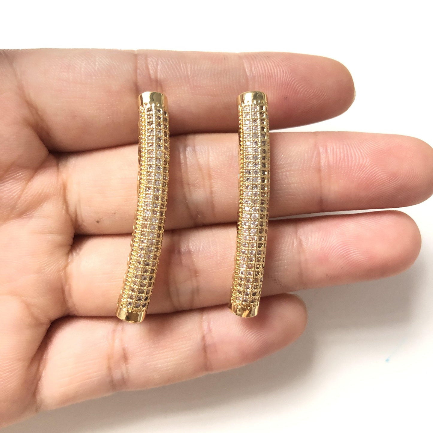 10pcs/lot 39.5* 5.5mm CZ Paved Long Tube Bar Spacers CZ Paved Spacers Tube Bar Centerpieces Charms Beads Beyond