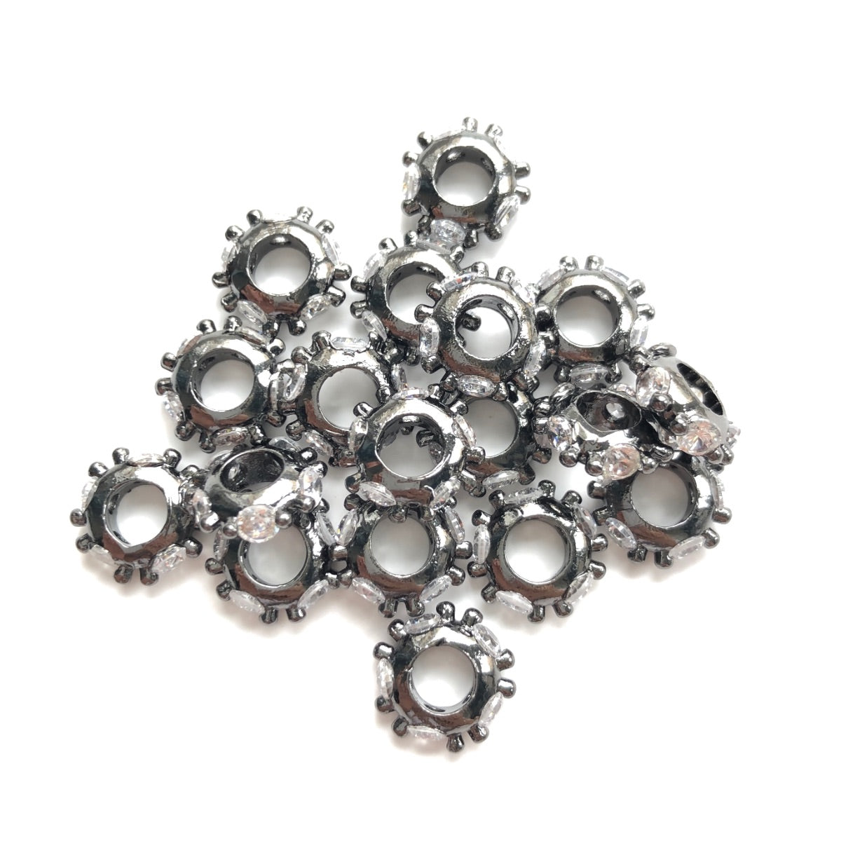 20pcs/lot 10*3mm Big Size CZ Pave Wheel Rondelle Spacers Black CZ Paved Spacers New Spacers Arrivals Rondelle Beads Charms Beads Beyond