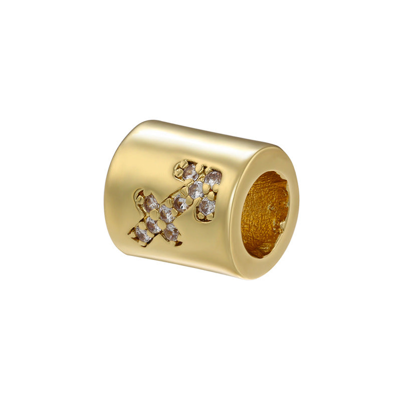 12pcs/lot 8*7.5mm Gold Plated Big Hole CZ Paved Zodiac Tube Spacers Beads CZ Paved Spacers Tube Bar Centerpieces Charms Beads Beyond