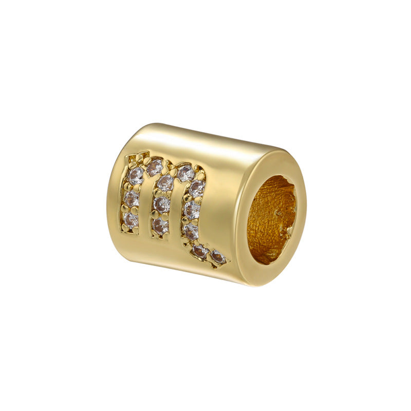 12pcs/lot 8*7.5mm Gold Plated Big Hole CZ Paved Zodiac Tube Spacers Beads CZ Paved Spacers Tube Bar Centerpieces Charms Beads Beyond